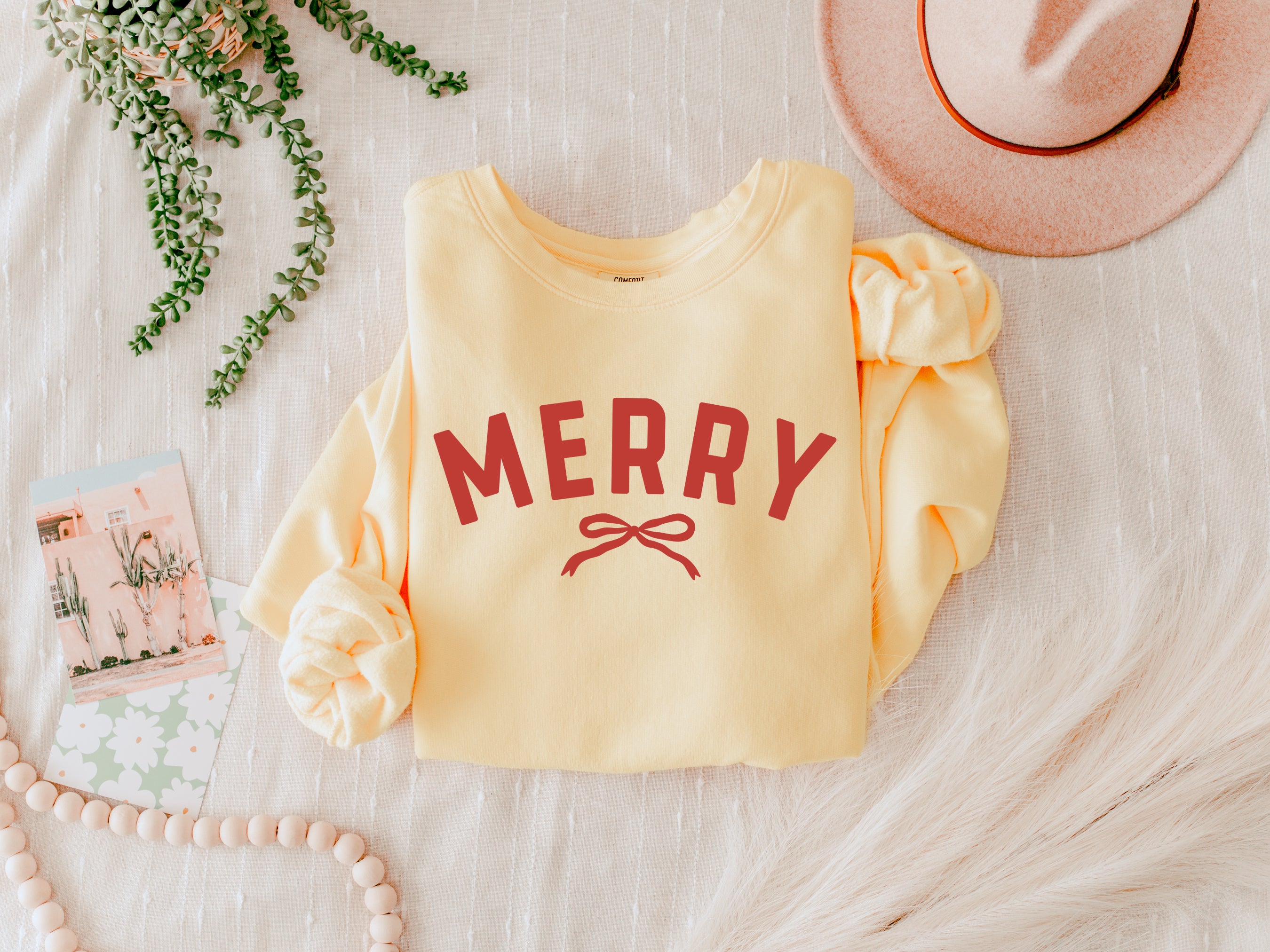 Merry Red Ribbon Christmas Holiday Winter Comfort Colors Sweatshirt
