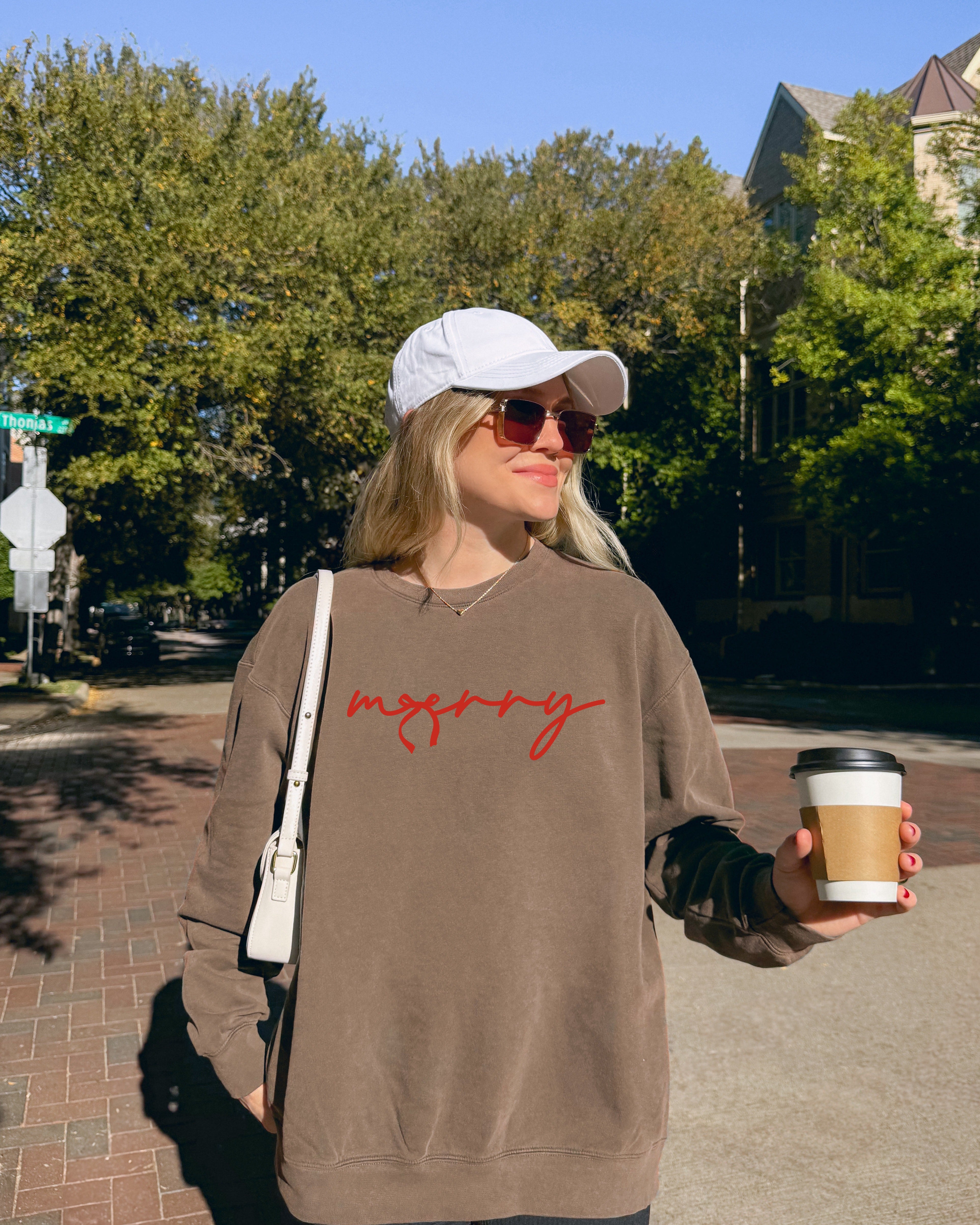 Merry Red Ribbon Christmas Holiday Winter Garment Dyed Comfort Colors Sweatshirt