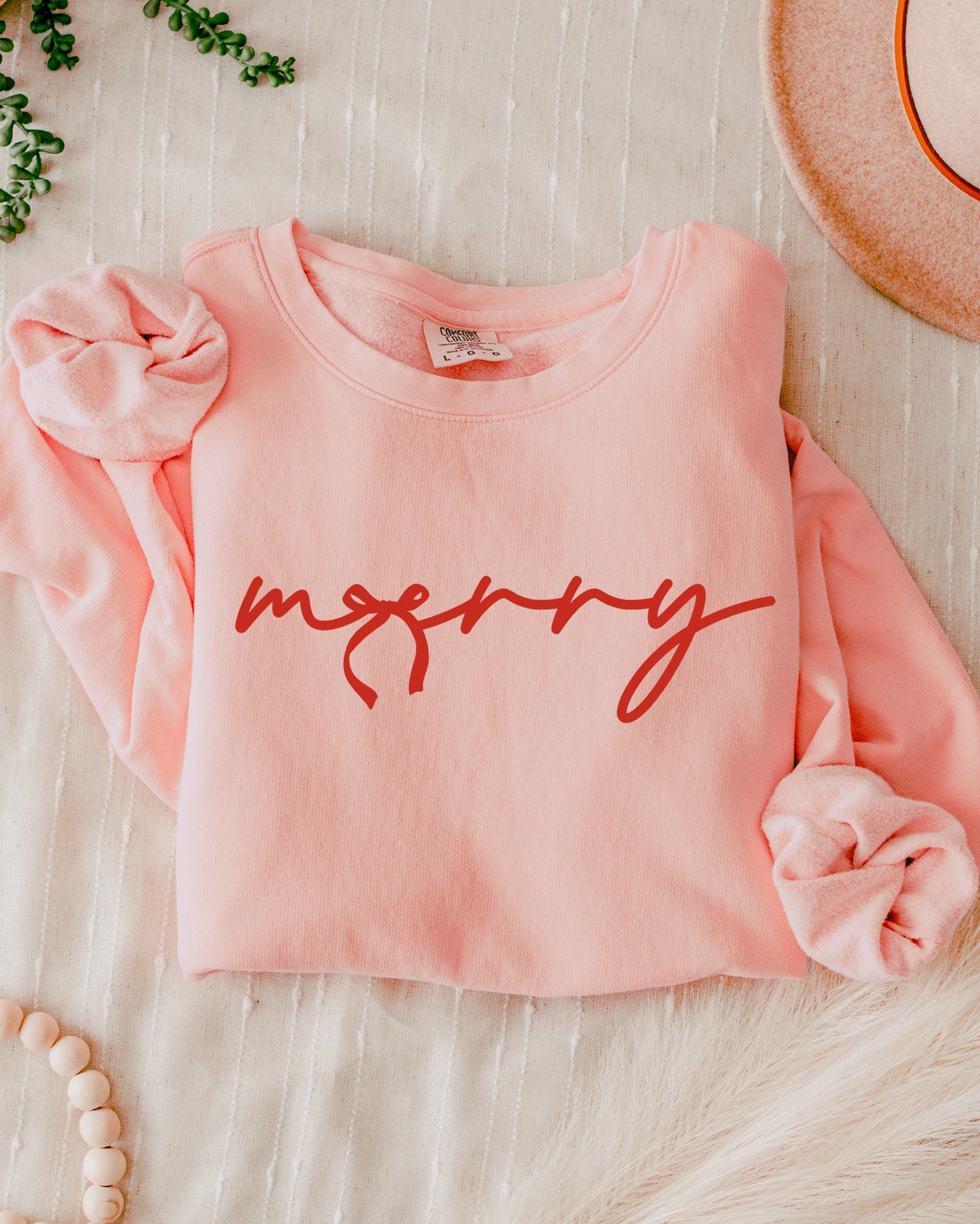 Merry Red Ribbon Christmas Holiday Winter Garment Dyed Comfort Colors Sweatshirt