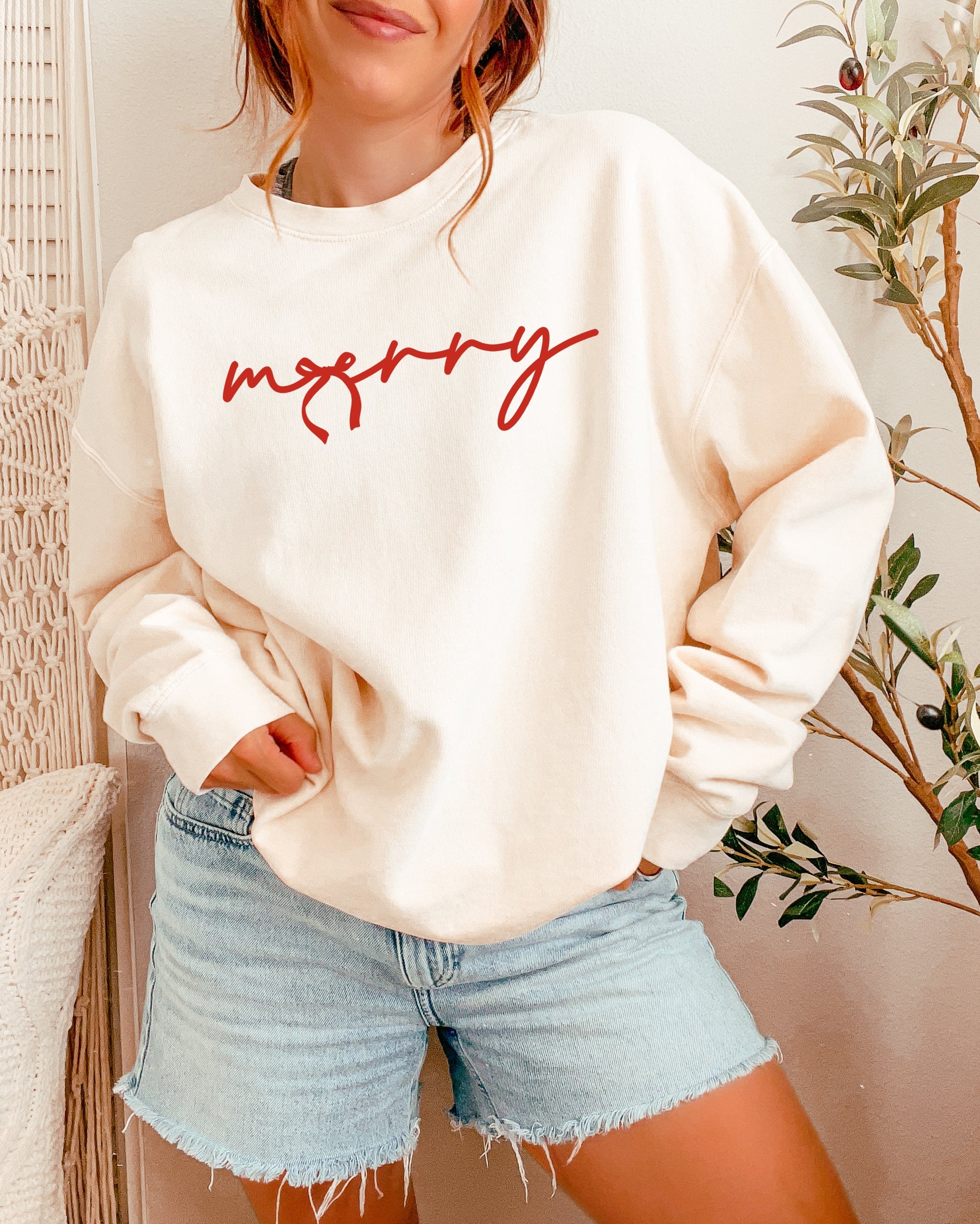 Merry Red Ribbon Christmas Holiday Winter Garment Dyed Comfort Colors Sweatshirt