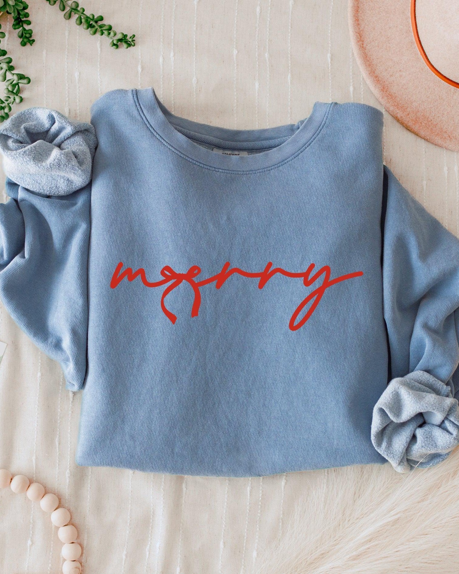 Merry Red Ribbon Christmas Holiday Winter Garment Dyed Comfort Colors Sweatshirt