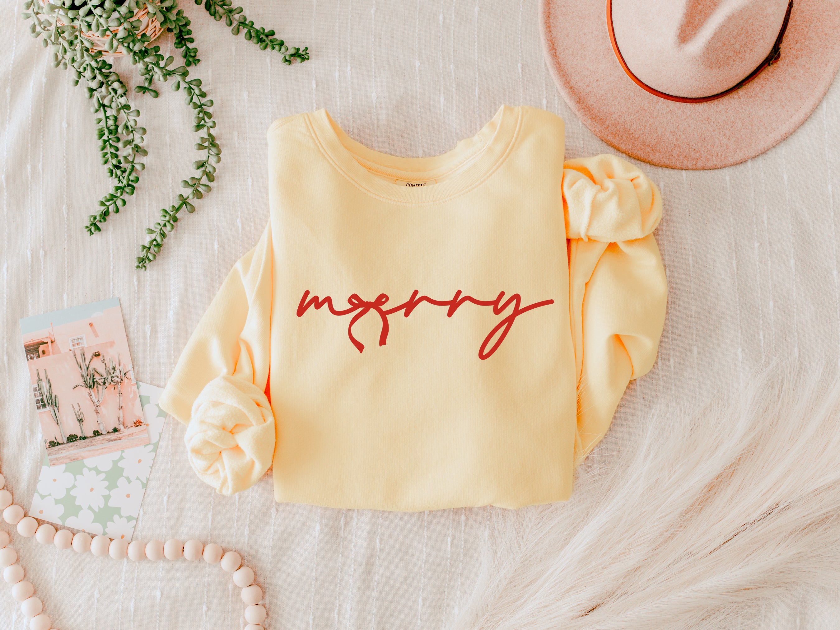 Merry Red Ribbon Christmas Holiday Winter Garment Dyed Comfort Colors Sweatshirt