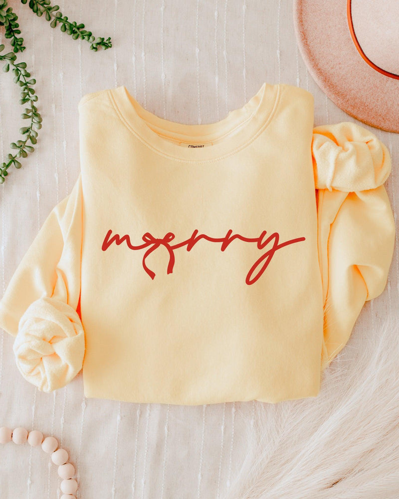 Merry Red Ribbon Christmas Holiday Winter Garment Dyed Comfort Colors Sweatshirt