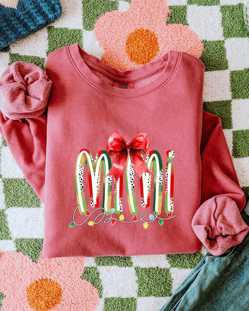 Mimi Christmas Theme Grandma Garment Dyed Comfort Colors Sweatshirt (Red)