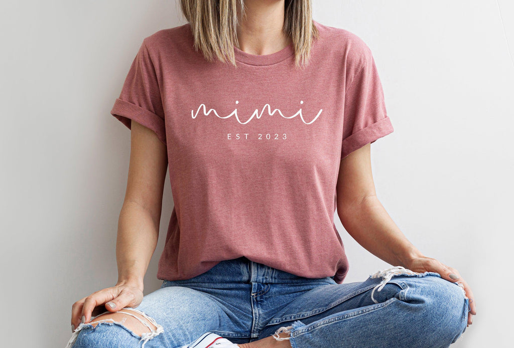 Mimi Grandma Est Year Personalization Classic Soft Short Sleeve Shirt (Cursive)