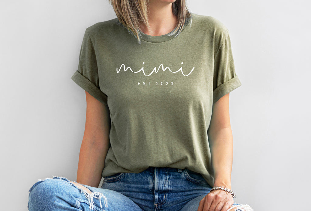 Mimi Grandma Est Year Personalization Classic Soft Short Sleeve Shirt (Cursive)