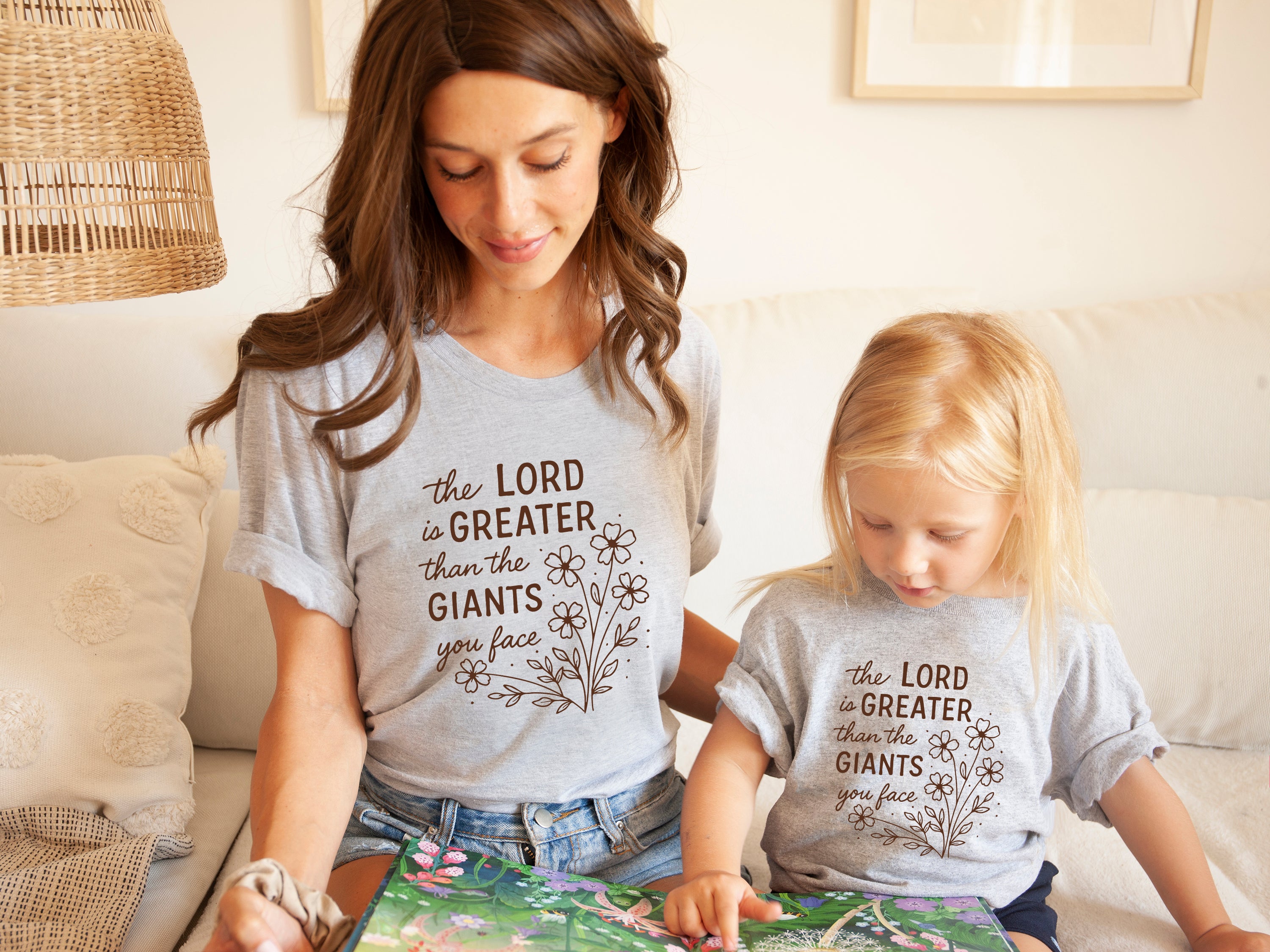 The Lord is greater than the giant Christian Baby Bodysuit, Romper, Toddler Youth Tee, Sweatshirt