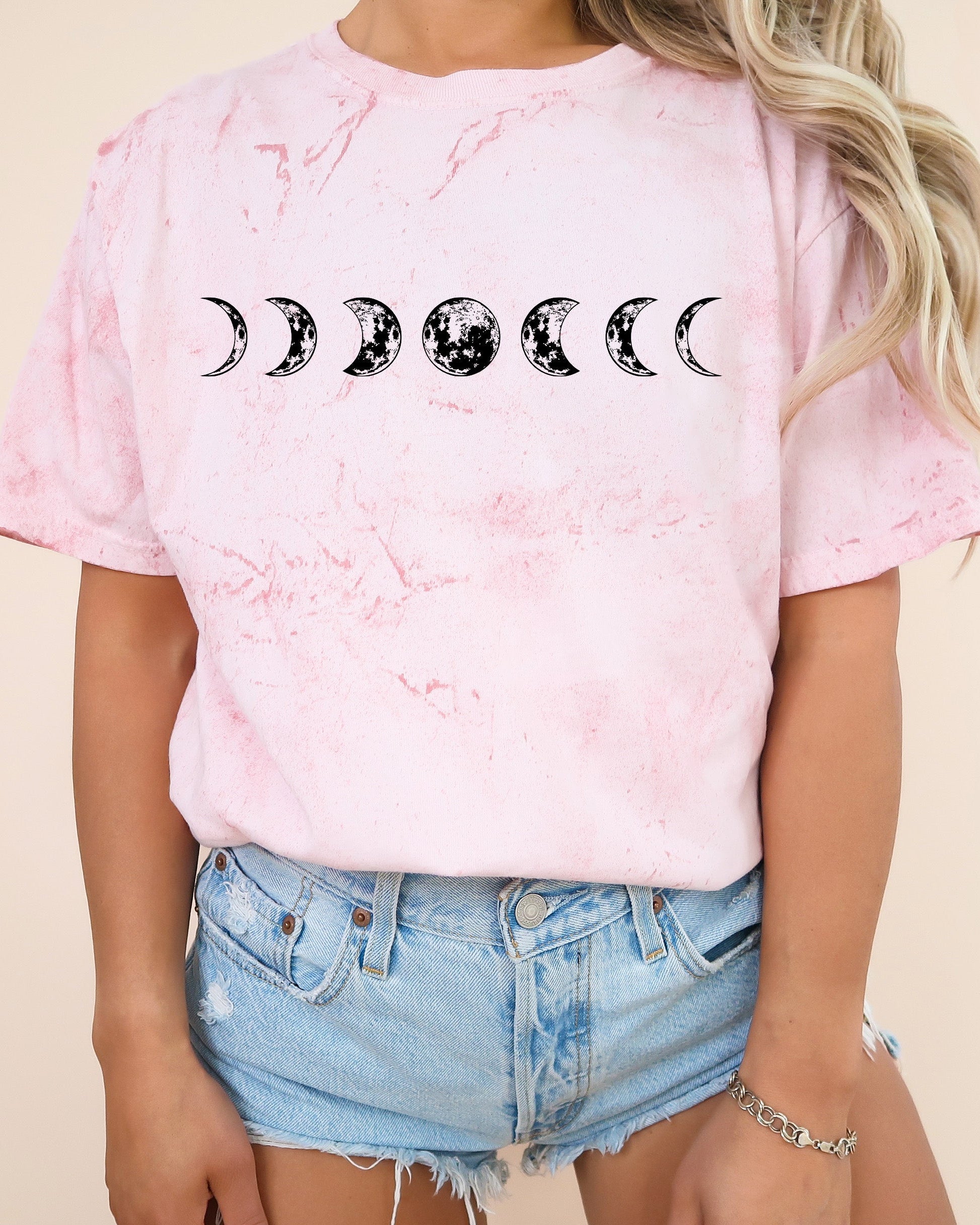 Moon Phase Nature Summer Vacation Camping Garment Dyed T Shirt