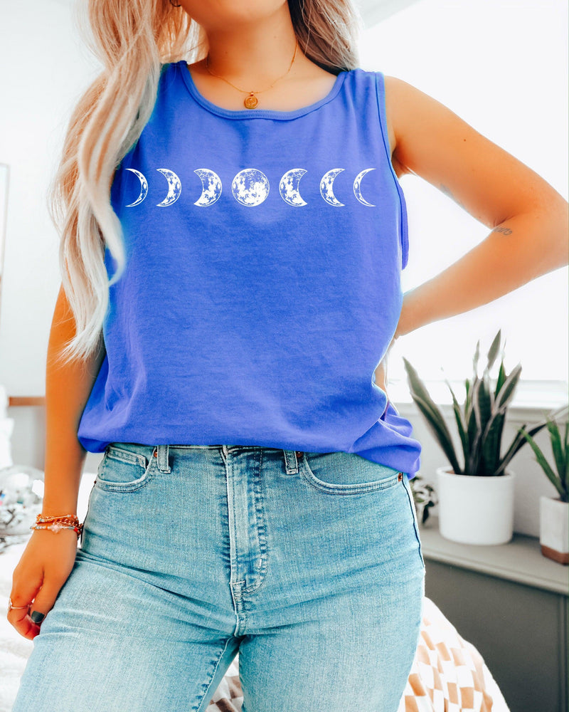 Moon Phase Summer Hiking Camping Vacation Nature Comfort Colors Tank Top