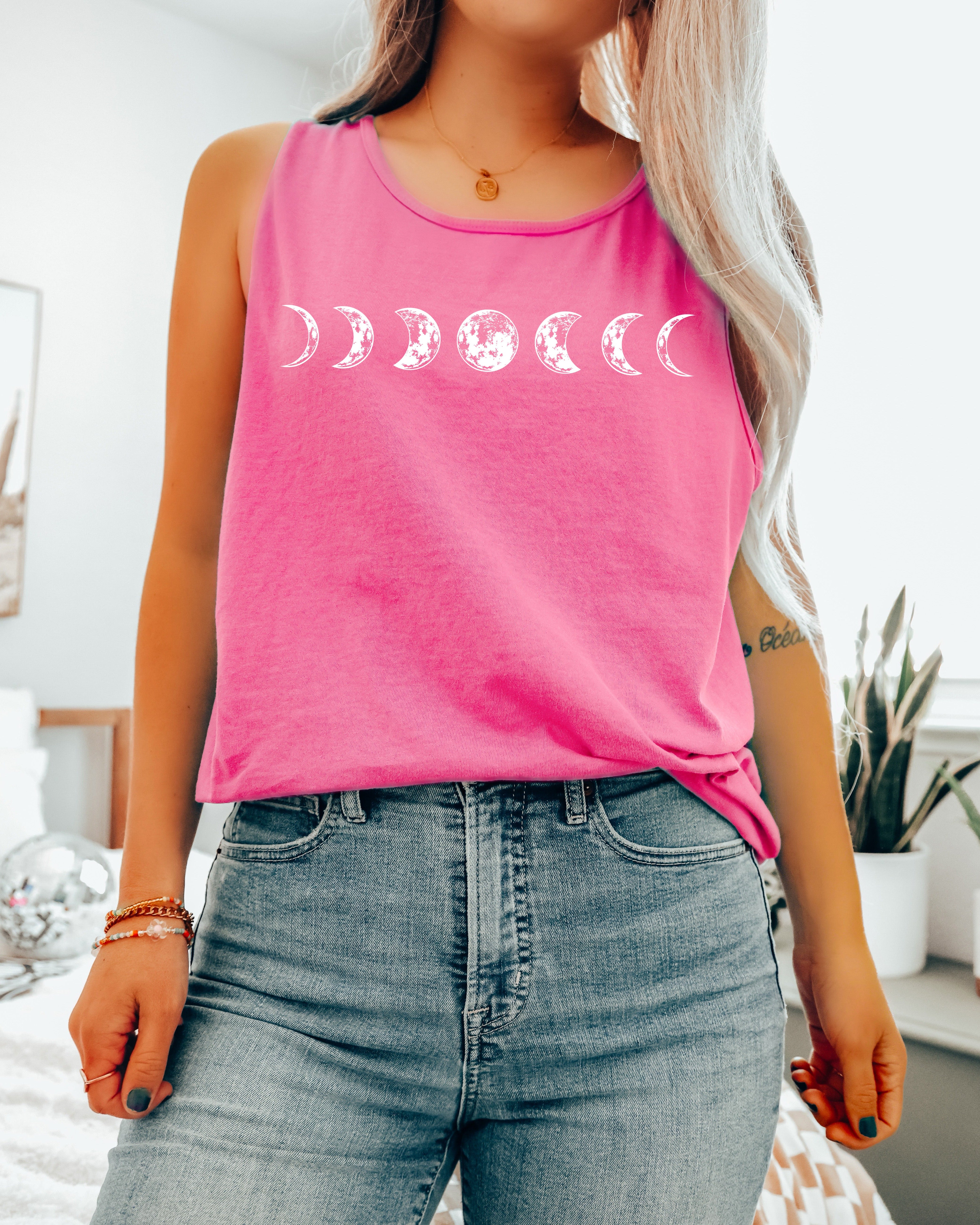 Moon Phase Summer Hiking Camping Vacation Nature Comfort Colors Tank Top