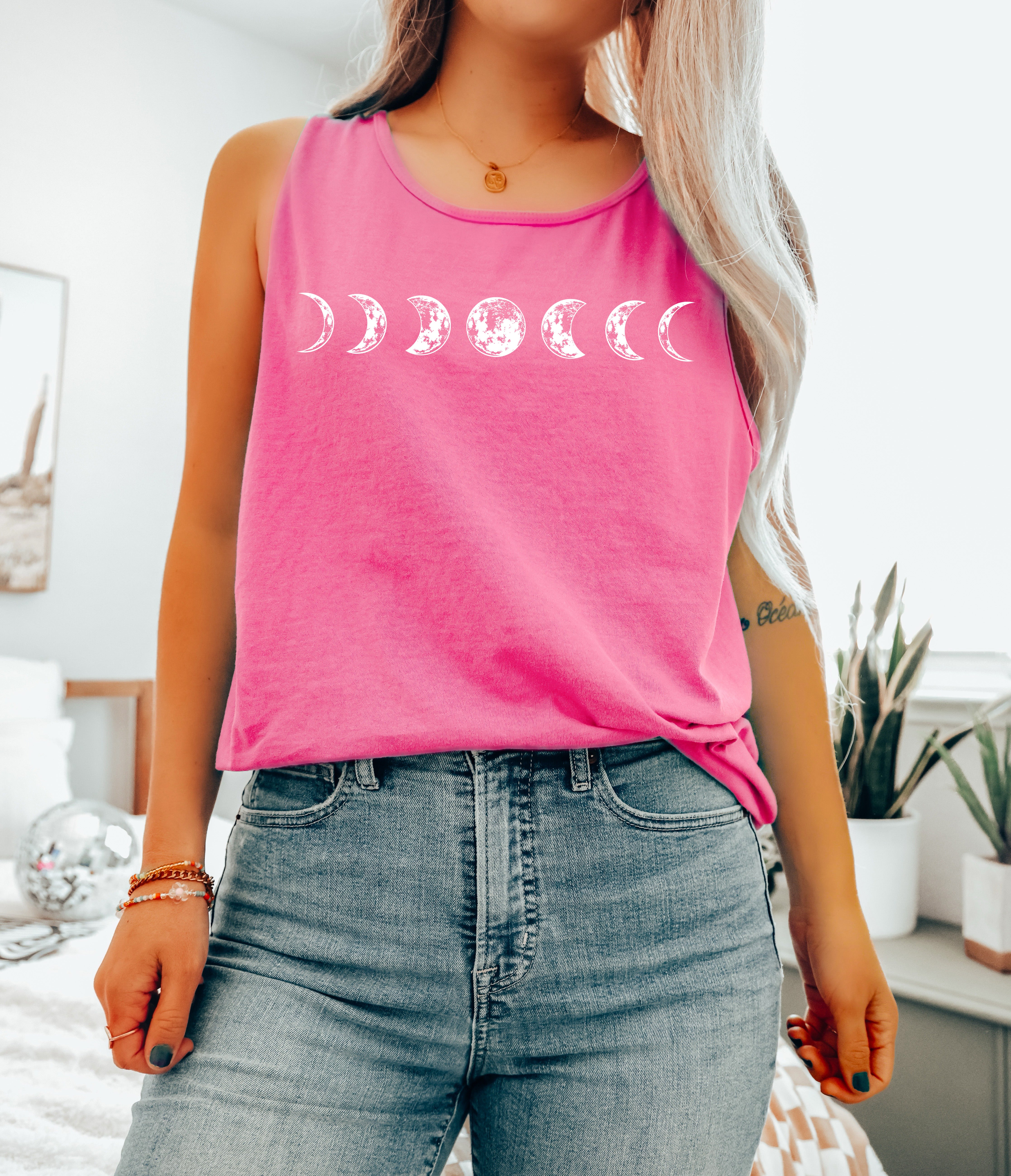Moon Phase Summer Hiking Camping Vacation Nature Comfort Colors Tank Top