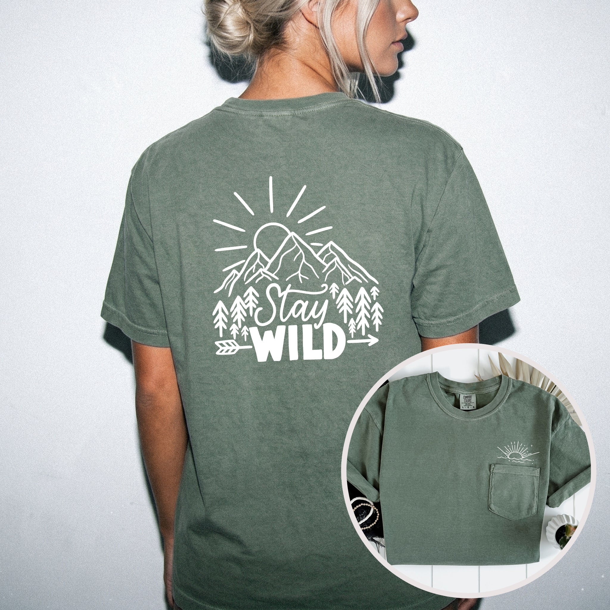 Stay Wild Sun Lake Comfort Colors Pocket T-Shirt – Nature Camping Outdoor Graphic Tee