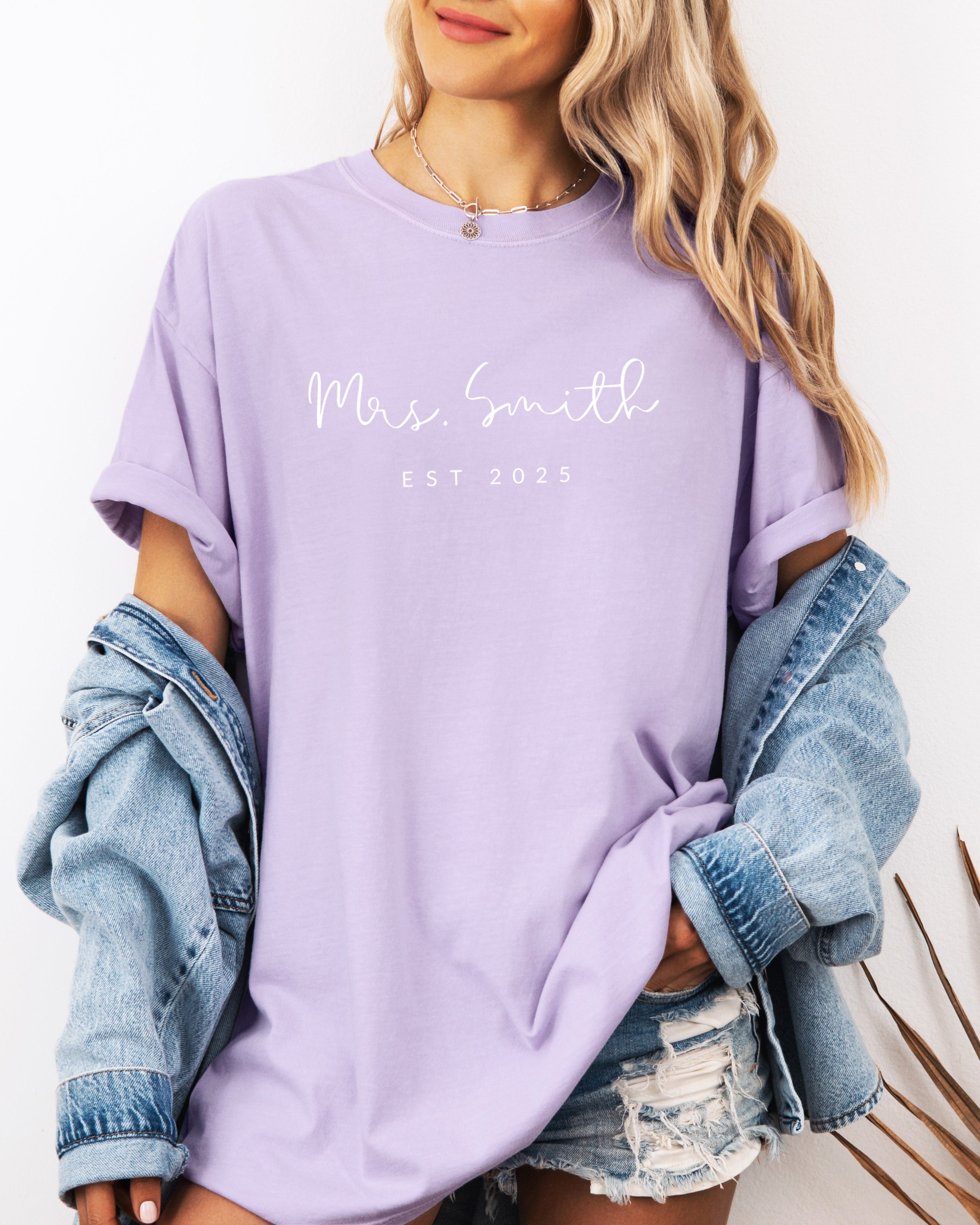 Mrs Custom Personalization name Honeymoon Comfort Colors Garment Dyed T Shirt