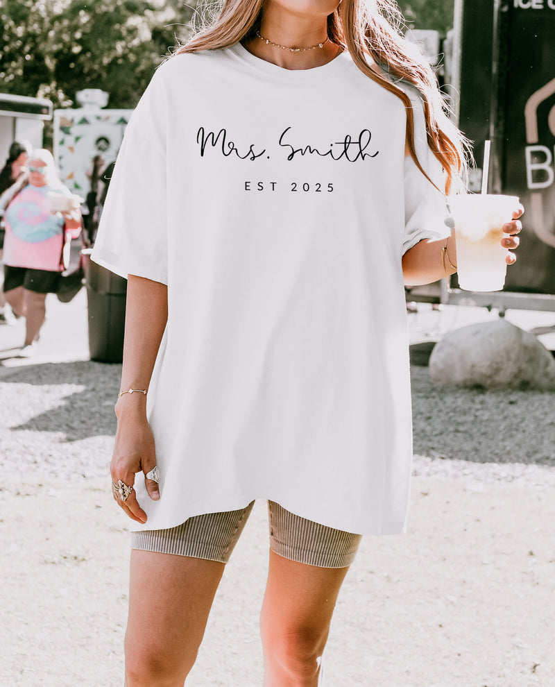 Mrs Custom Personalization name Honeymoon Comfort Colors Garment Dyed T Shirt