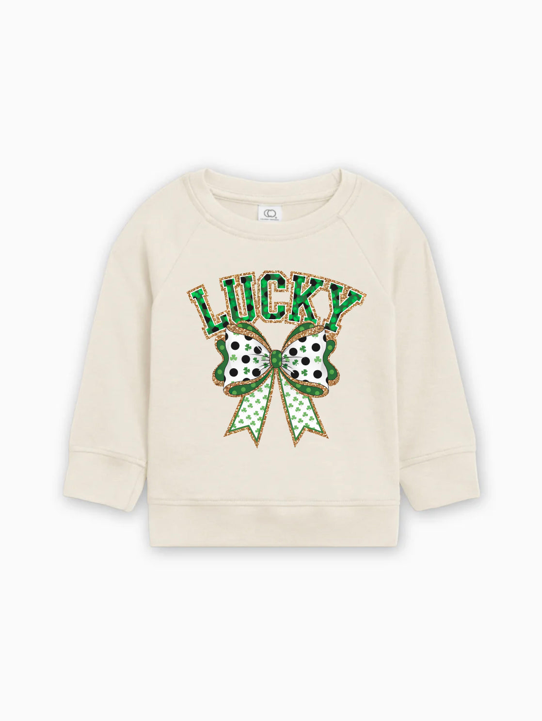 Lucky Shamrock Clover Ribbon St. Patricks Kids Organic Cotton Pullover (Color)