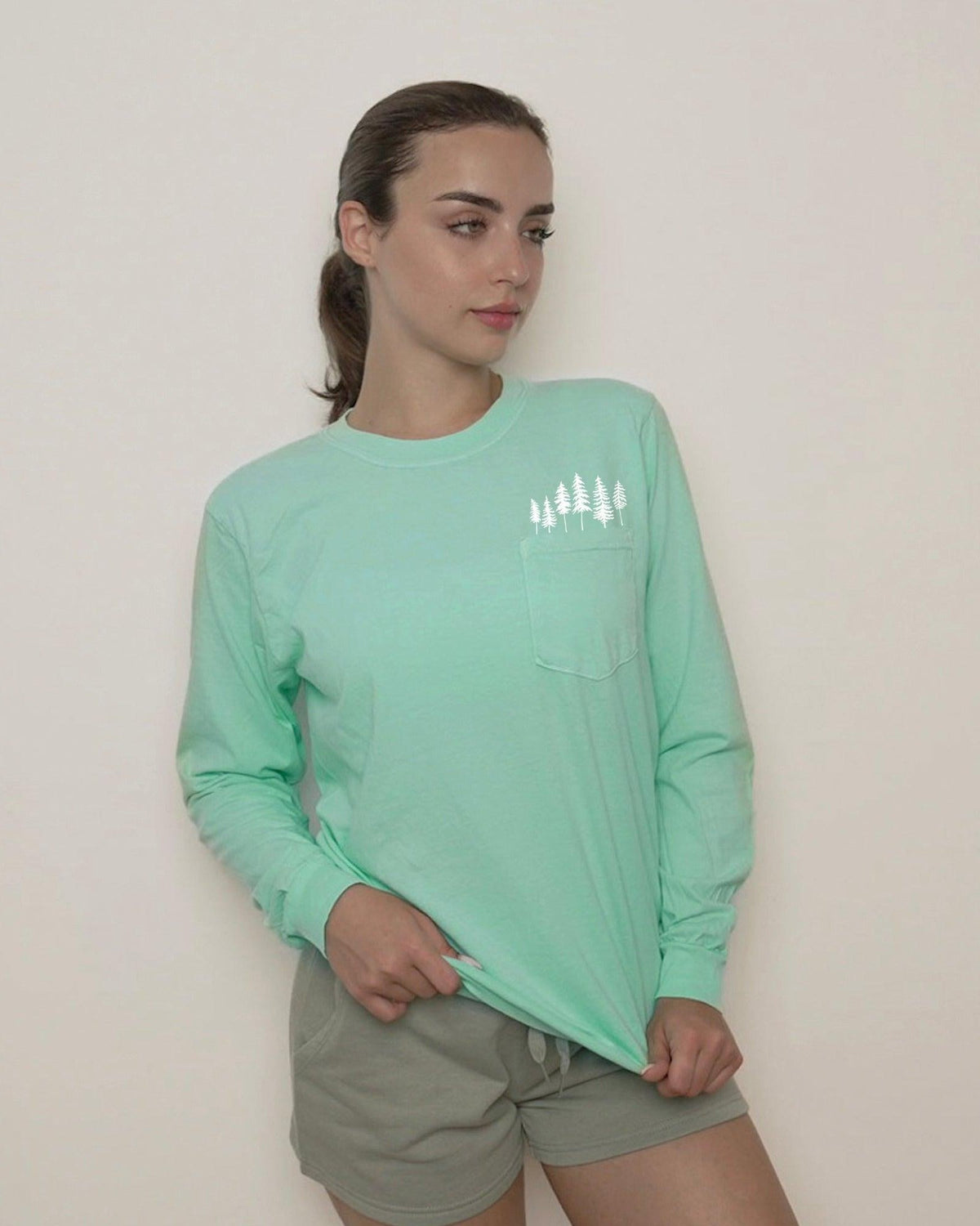 Nature Mountain Tree Pocket Comfort Colors Long Sleeve Shirt