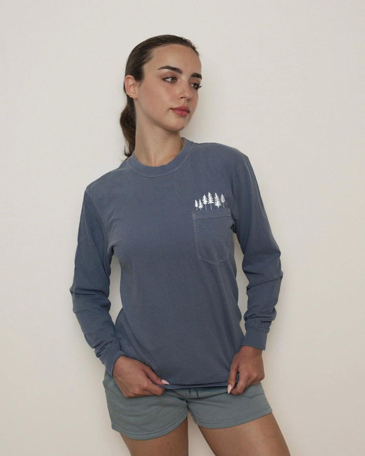 Nature Mountain Tree Pocket Comfort Colors Long Sleeve Shirt