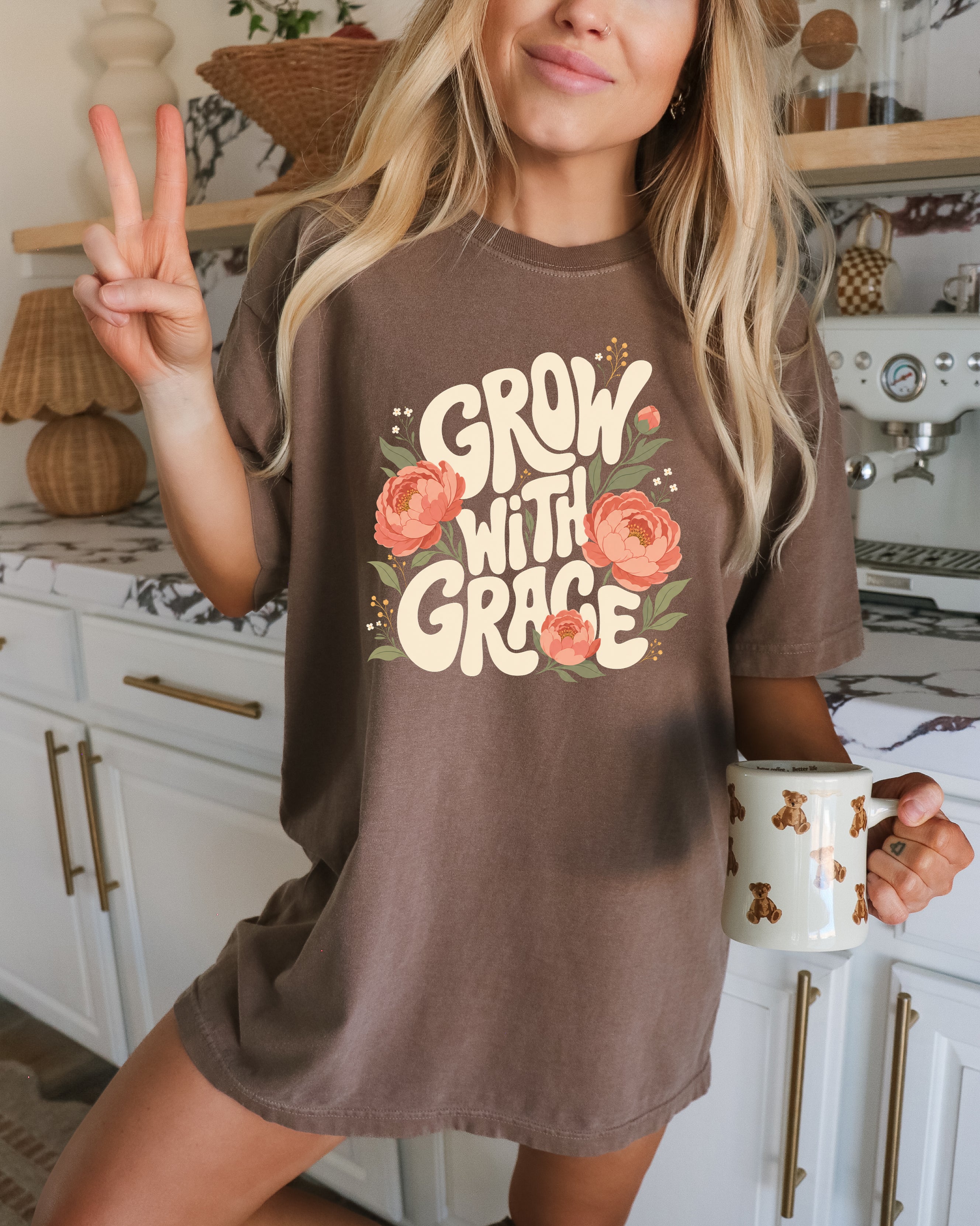Grow with Grace Christian Flower Comfort Colors T Shirt Religious Jesus Bible