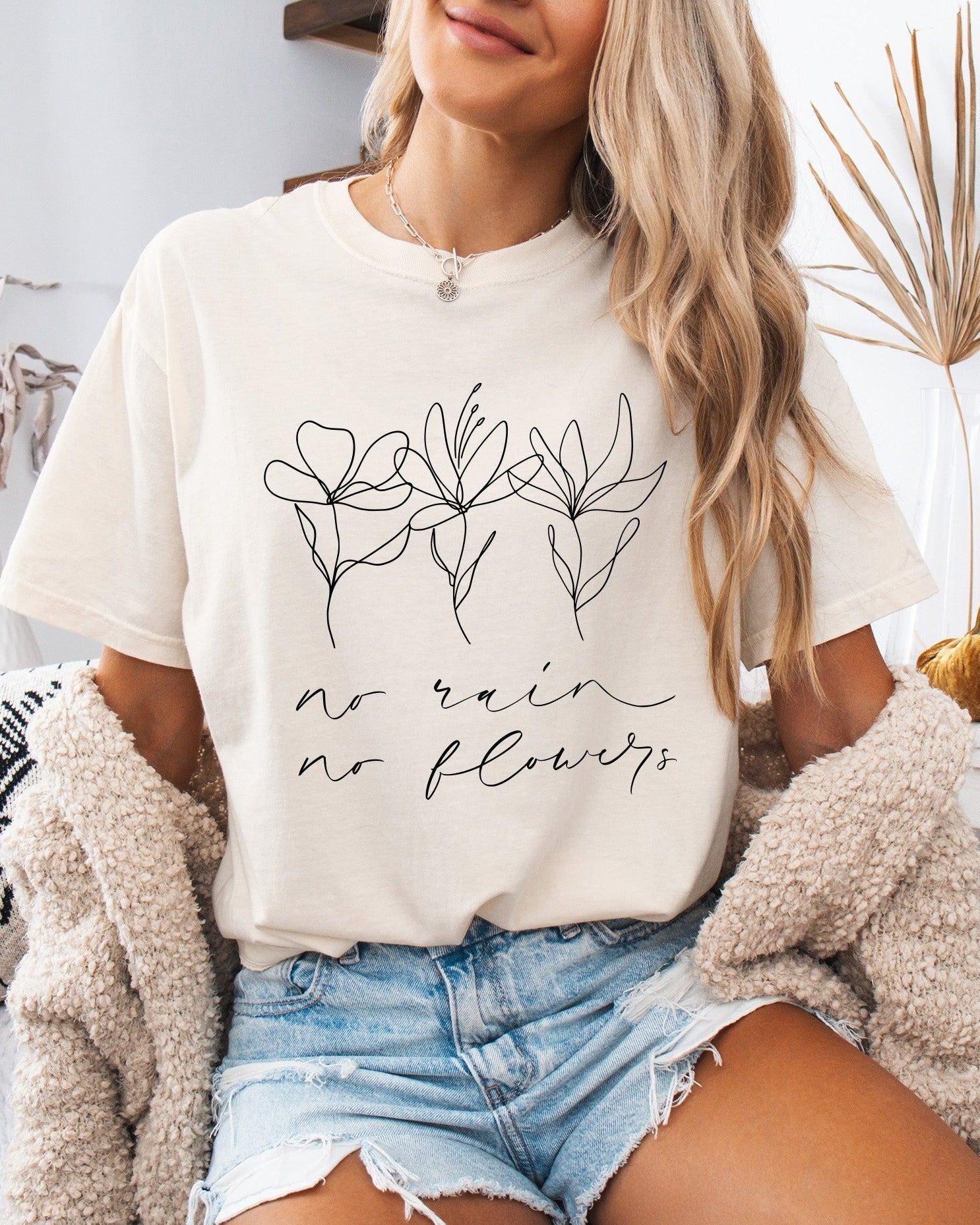 No rain No flowers Botanical wildflowers Garment Dyed T Shirt