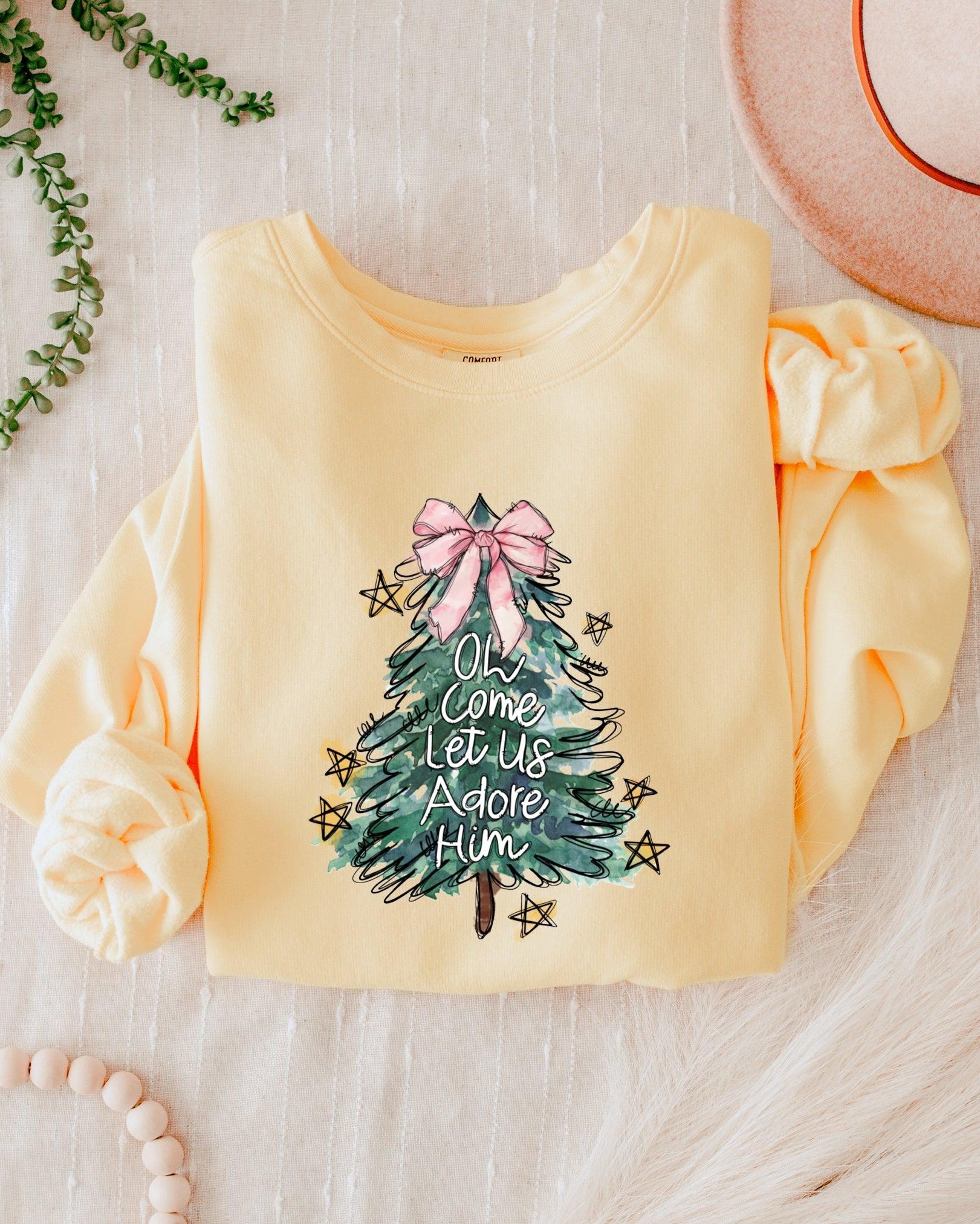 O Come Let Us Adore Him Christian Holiday Garment Dyed Comfort Colors Sweatshirt