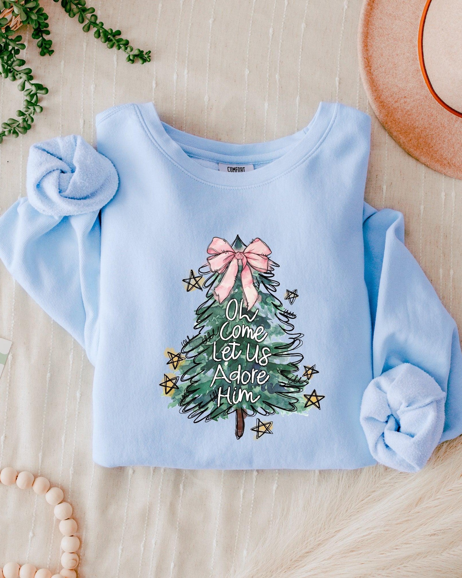 O Come Let Us Adore Him Christian Holiday Garment Dyed Comfort Colors Sweatshirt