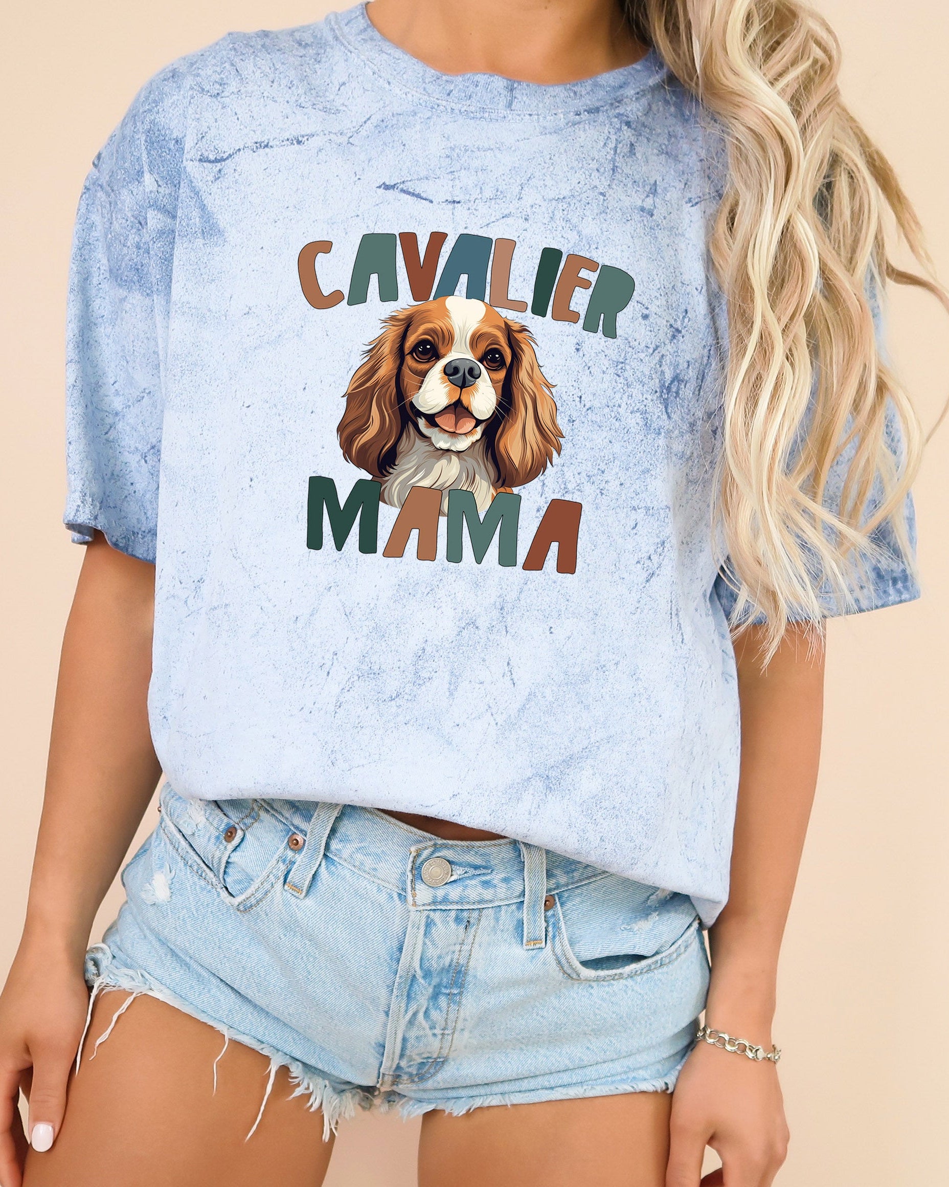 Cavalier King Charles Spaniel Dog Mom Comfort Fall Colors Garment Dyed T Shirt (Color)