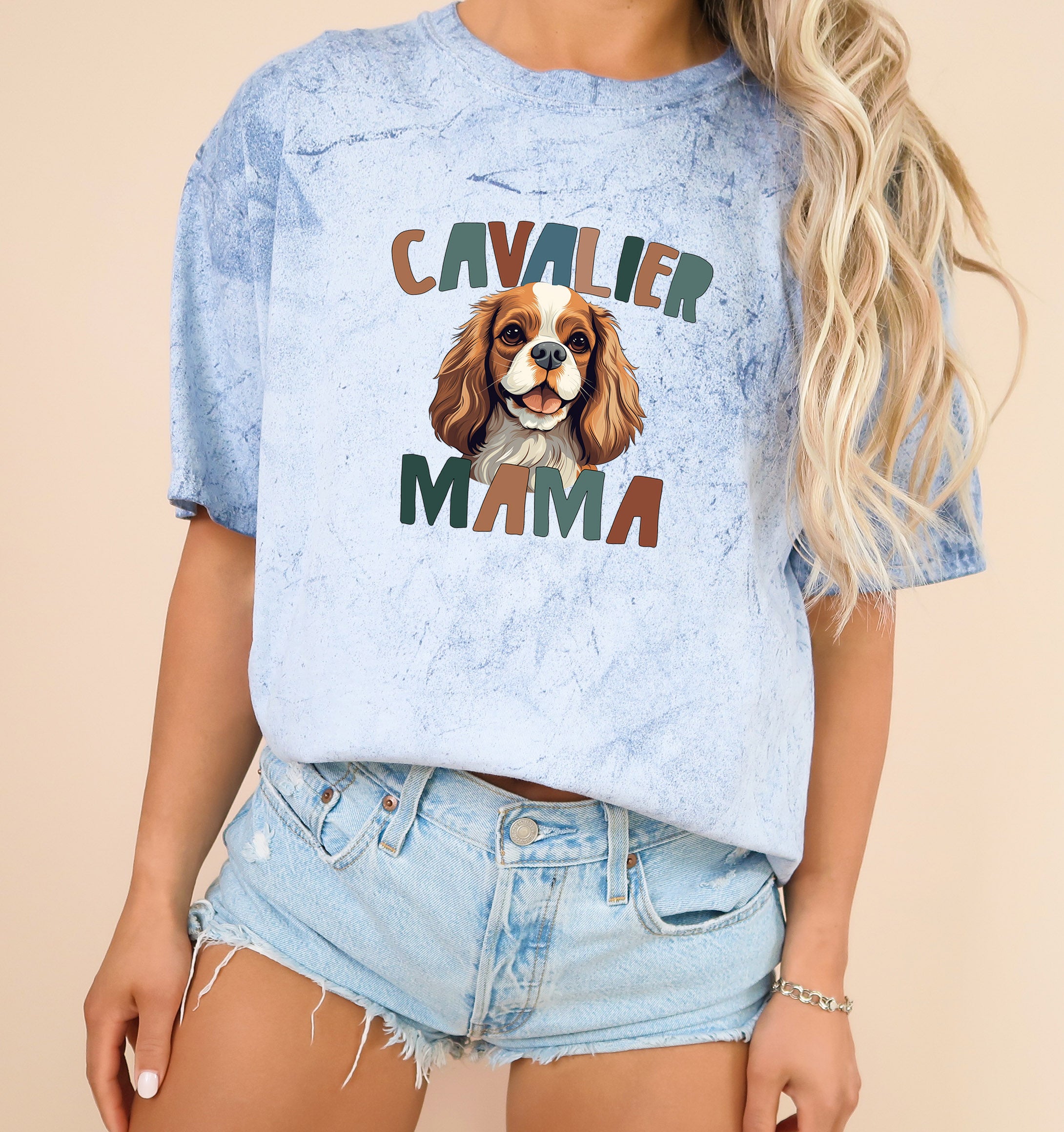 Cavalier King Charles Spaniel Dog Mom Comfort Fall Colors Garment Dyed T Shirt (Color)