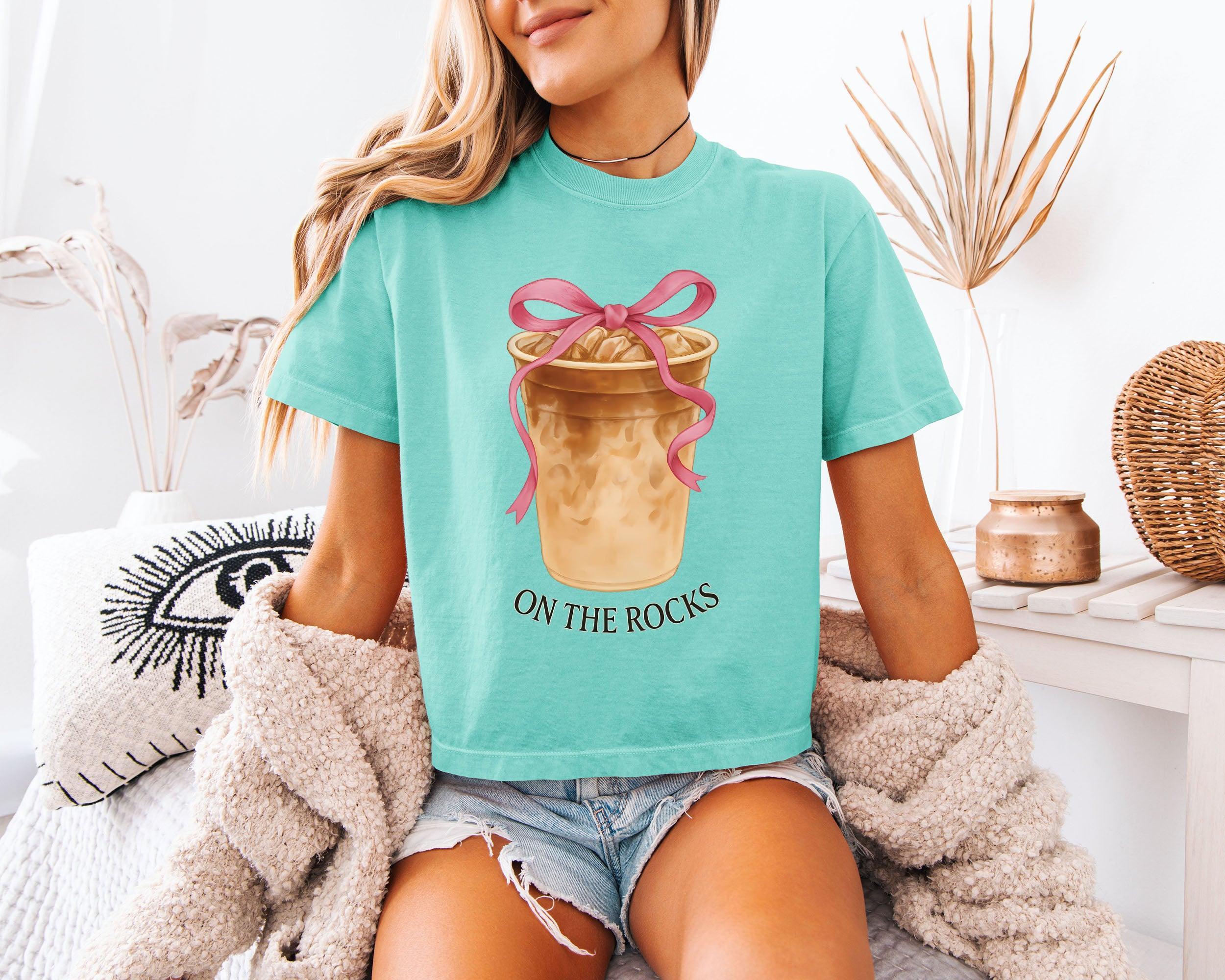 On the Rock Coffee Iced Latte Iced Coffee Garment Dyed Women's Slightly Cropped T Shirt