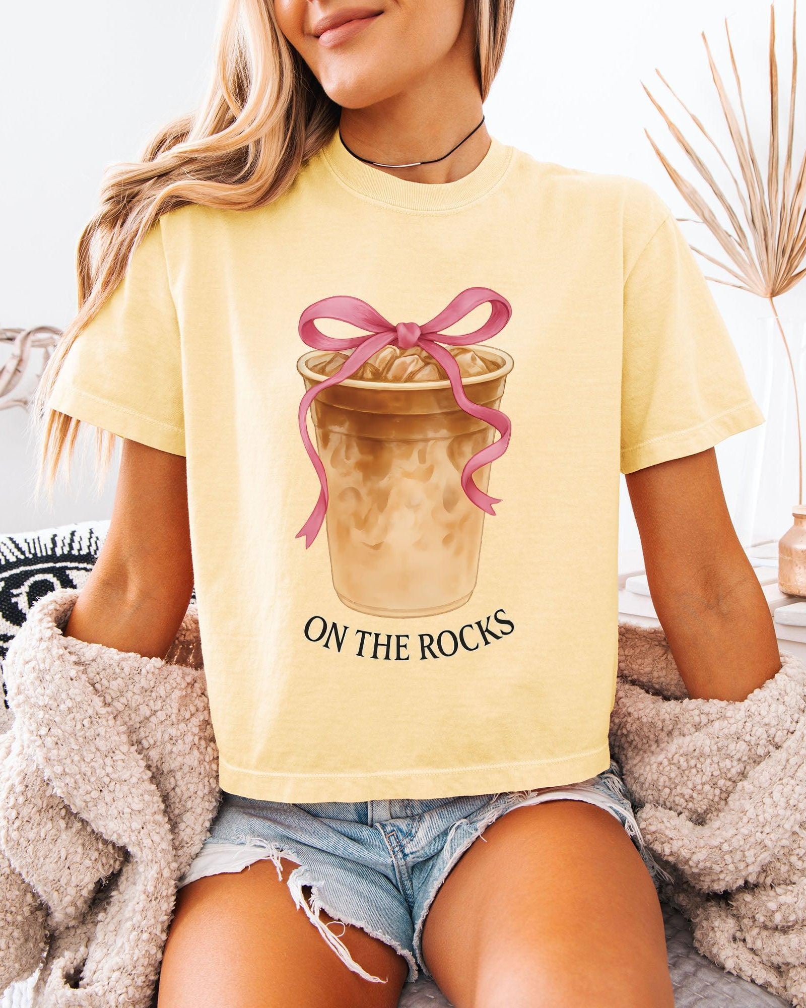 On the Rock Coffee Iced Latte Iced Coffee Garment Dyed Women's Slightly Cropped T Shirt