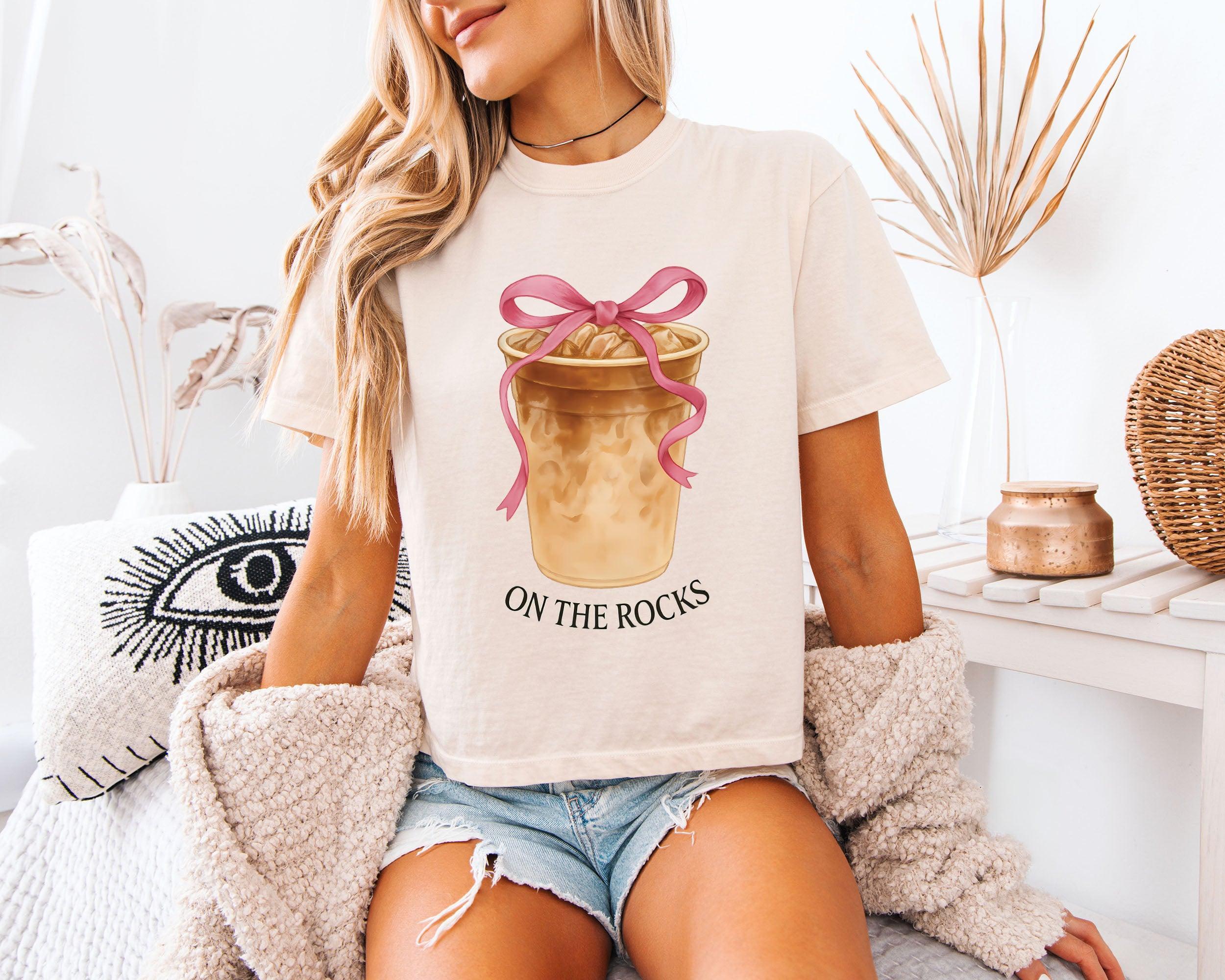 On the Rock Coffee Iced Latte Iced Coffee Garment Dyed Women's Slightly Cropped T Shirt