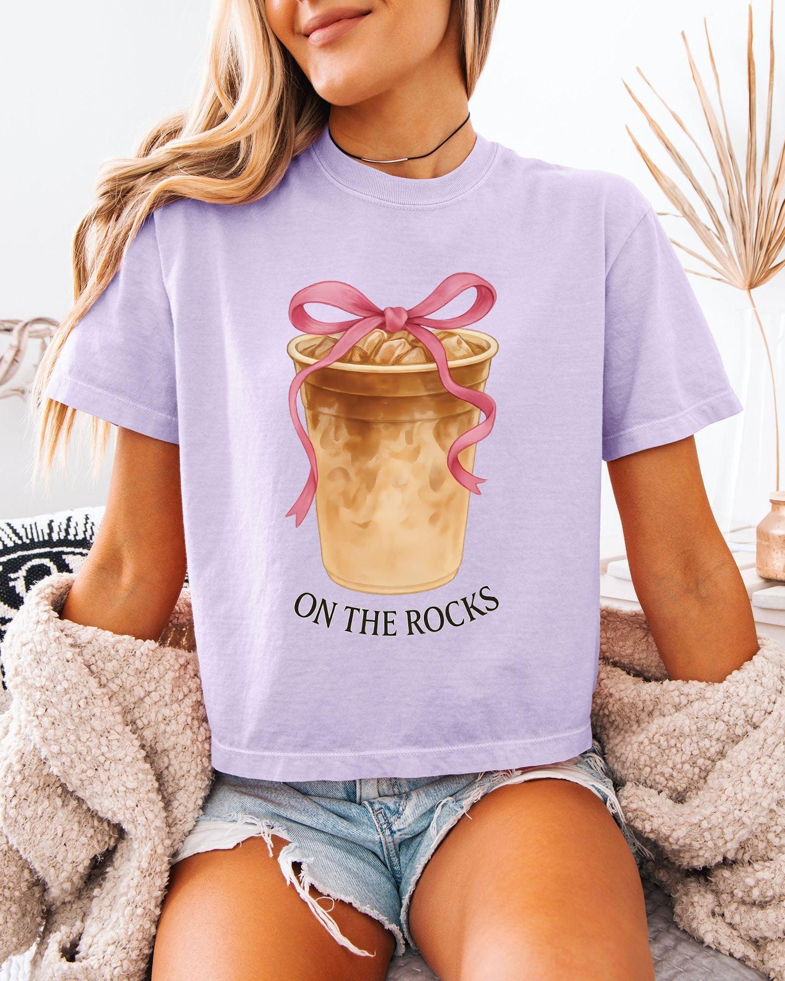 On the Rock Coffee Iced Latte Iced Coffee Garment Dyed Women's Slightly Cropped T Shirt
