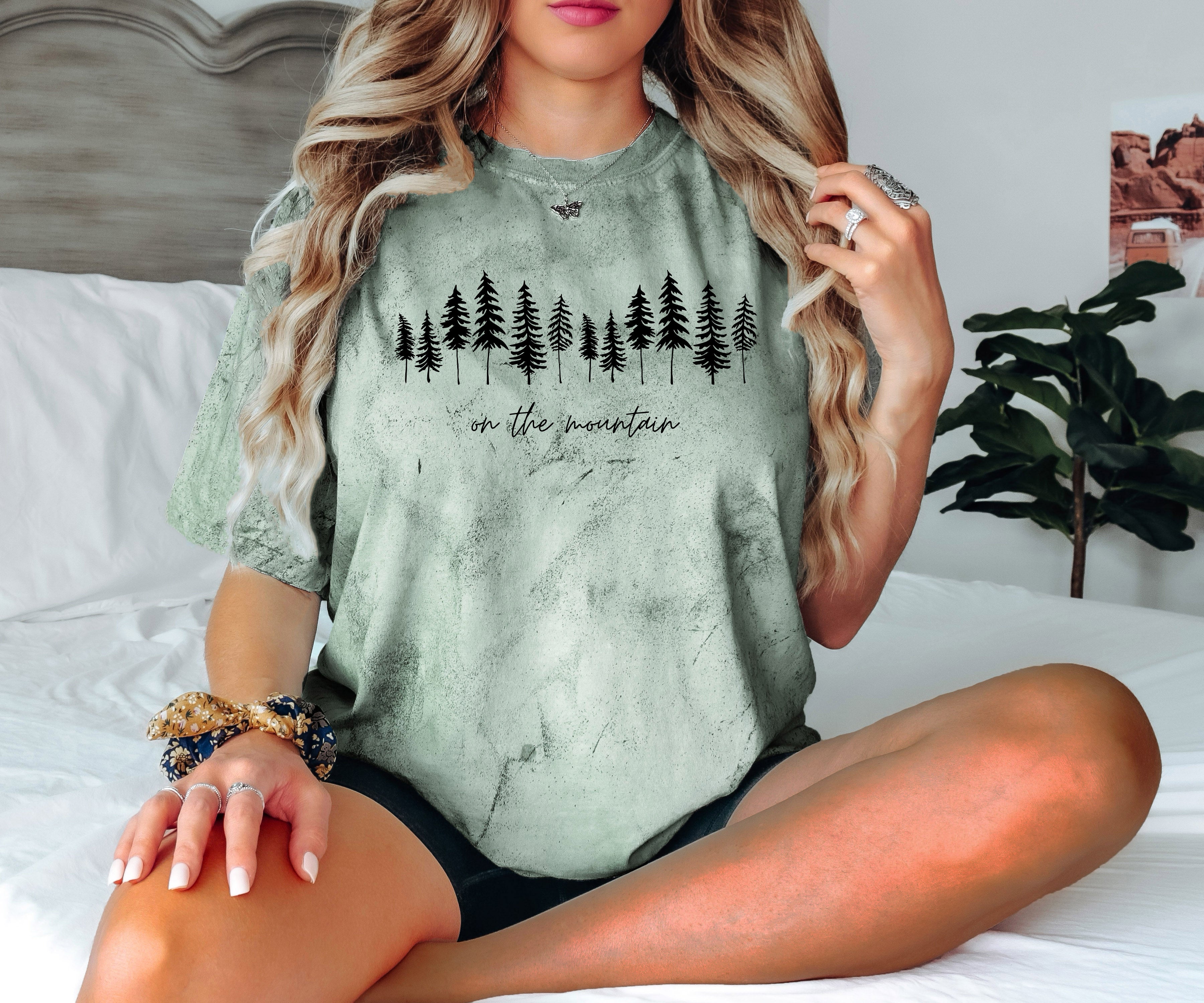 On the mountain Tree Botanical Plant Nature Camping Adventure Garment Dyed T Shirt
