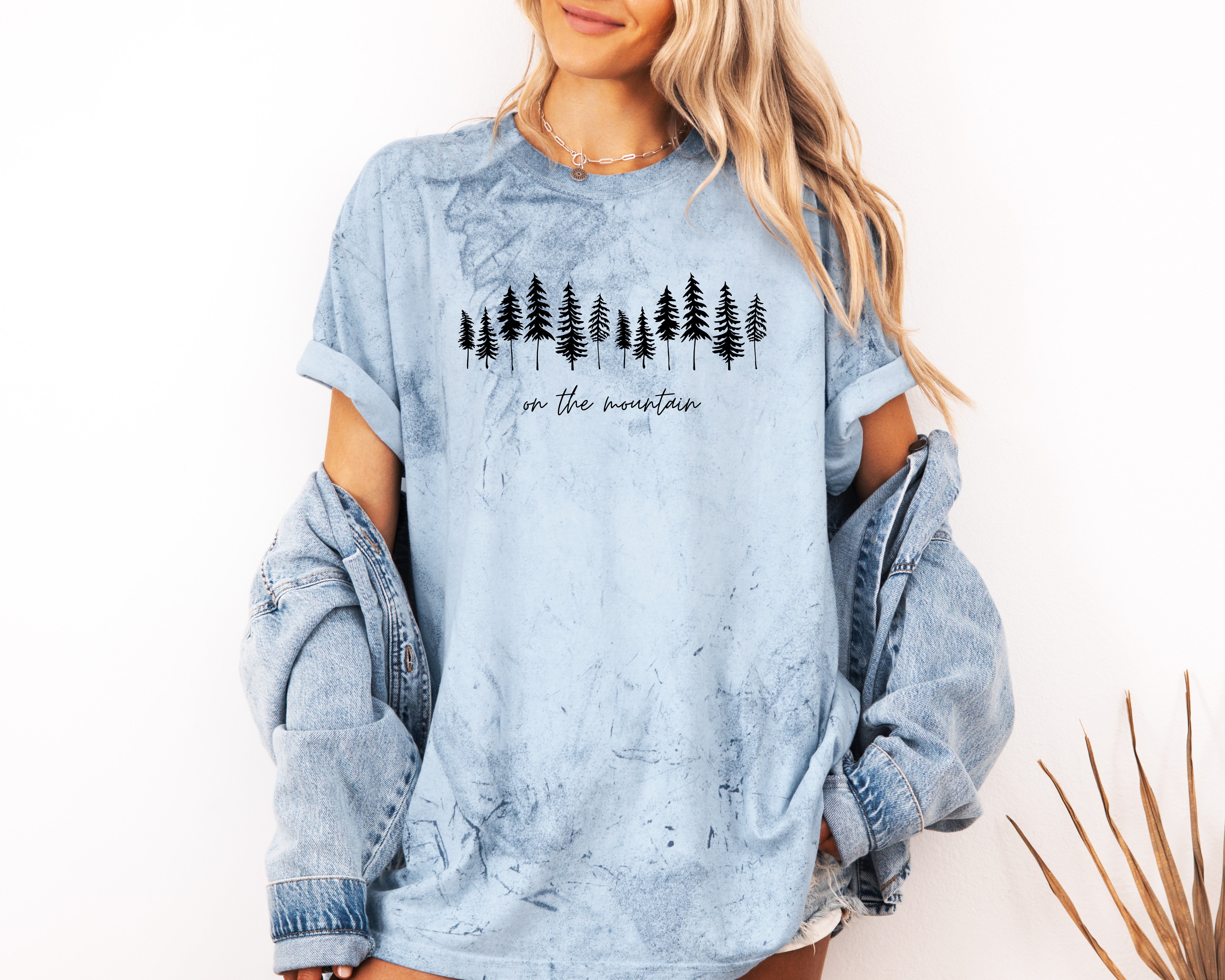 On the mountain Tree Botanical Plant Nature Camping Adventure Garment Dyed T Shirt