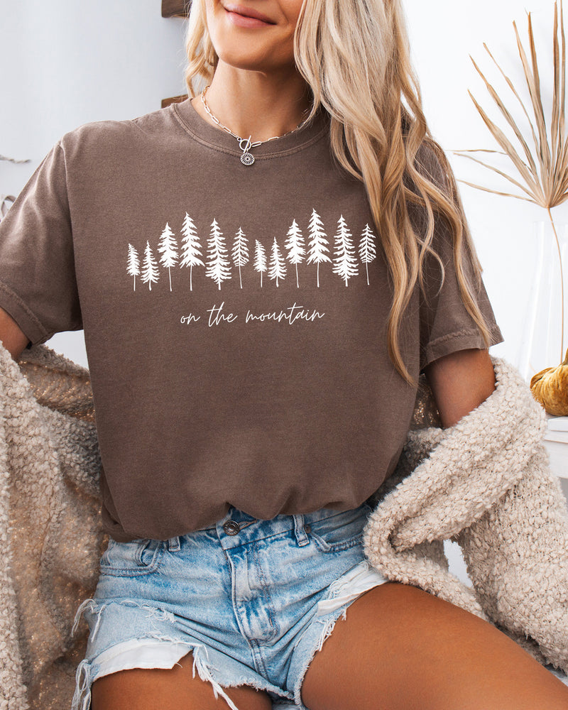 On the mountain Tree Botanical Plant Nature Camping Adventure Garment Dyed T Shirt