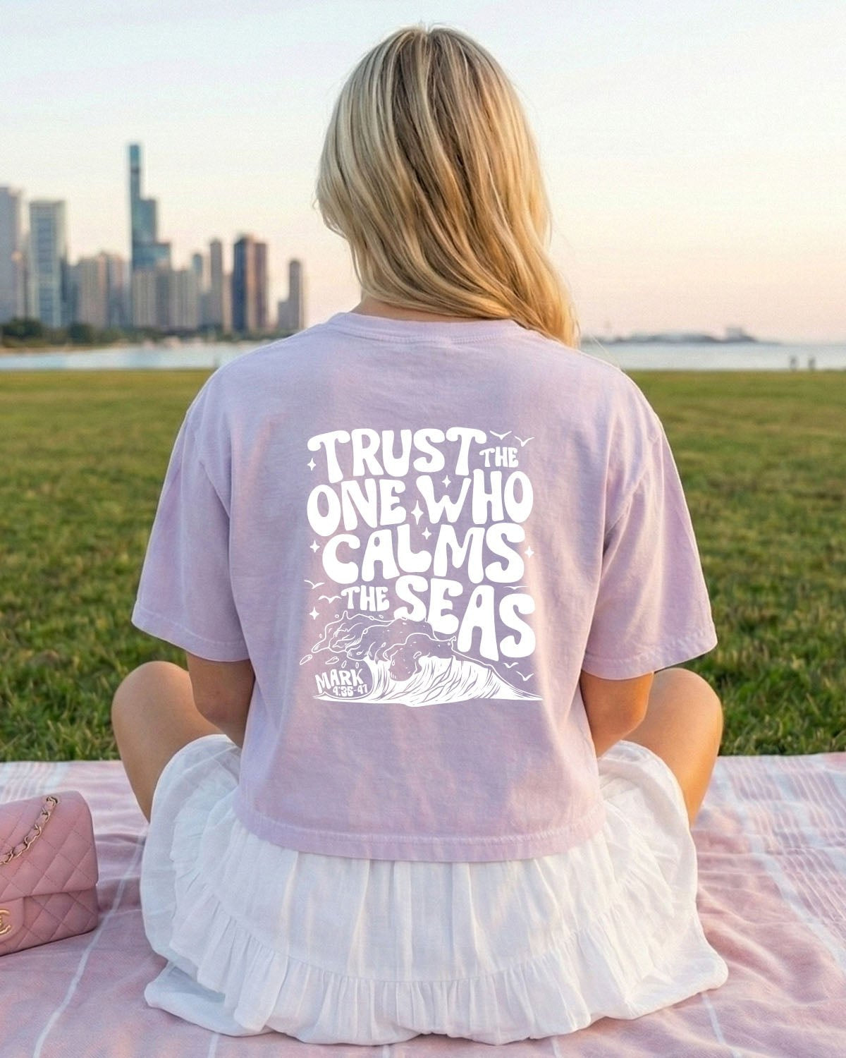 Trust The One Who Calms The Sea Christian Cropped Comfort Colors Tee for Women