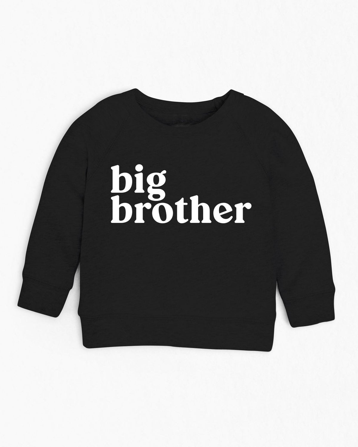 Black organic cotton French Terry toddler sweatshirt with "big brother" in white text.