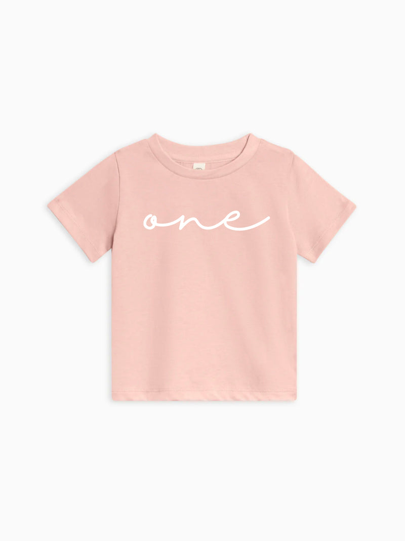 One Birthday cursive minimal 1st Birthday Organic Cotton Kids Tee