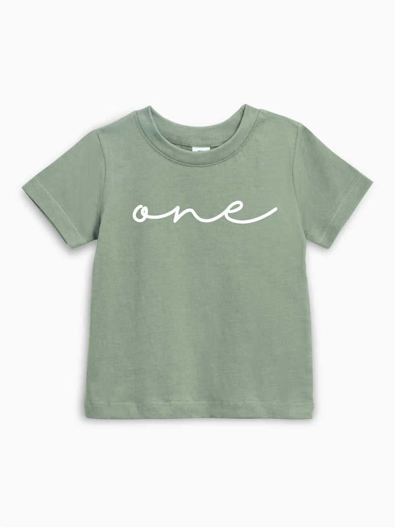 One Birthday cursive minimal 1st Birthday Organic Cotton Kids Tee