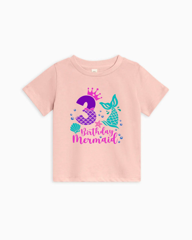 Three Birthday Mermaid Organic Cotton Kids T-Shirt, 3rd Birthday Girl Shirt