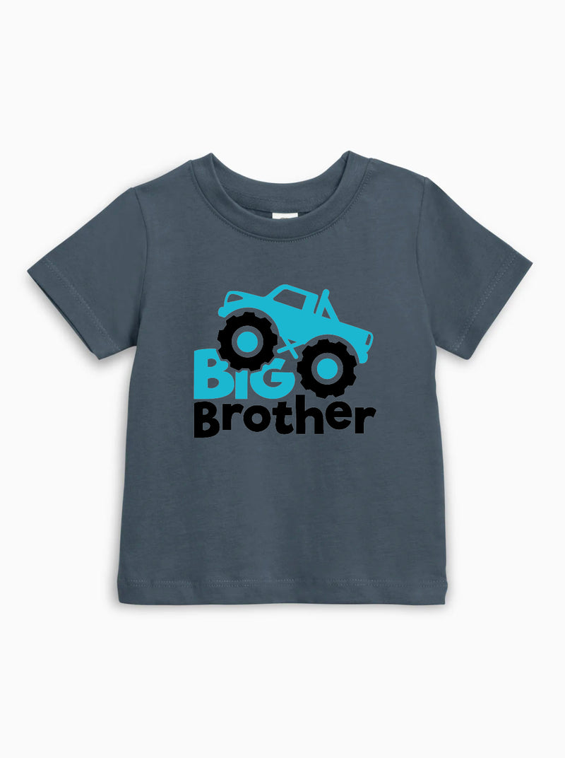 Big Brother Truck Theme Organic Cotton Kids T-Shirt – Baby & Youth Matching Family Announcement Tee