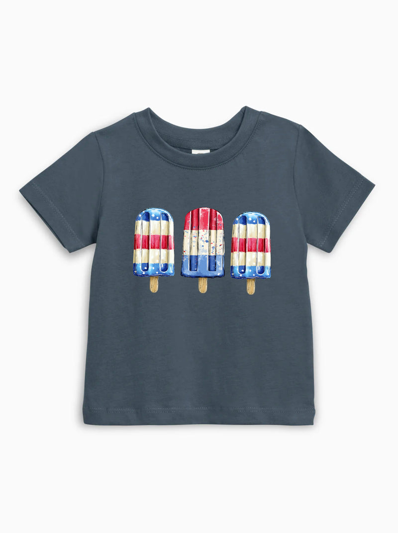 Organic Cotton America USA Patriotic 4th of July Red White Blue Summer Popsicle Kids Tee