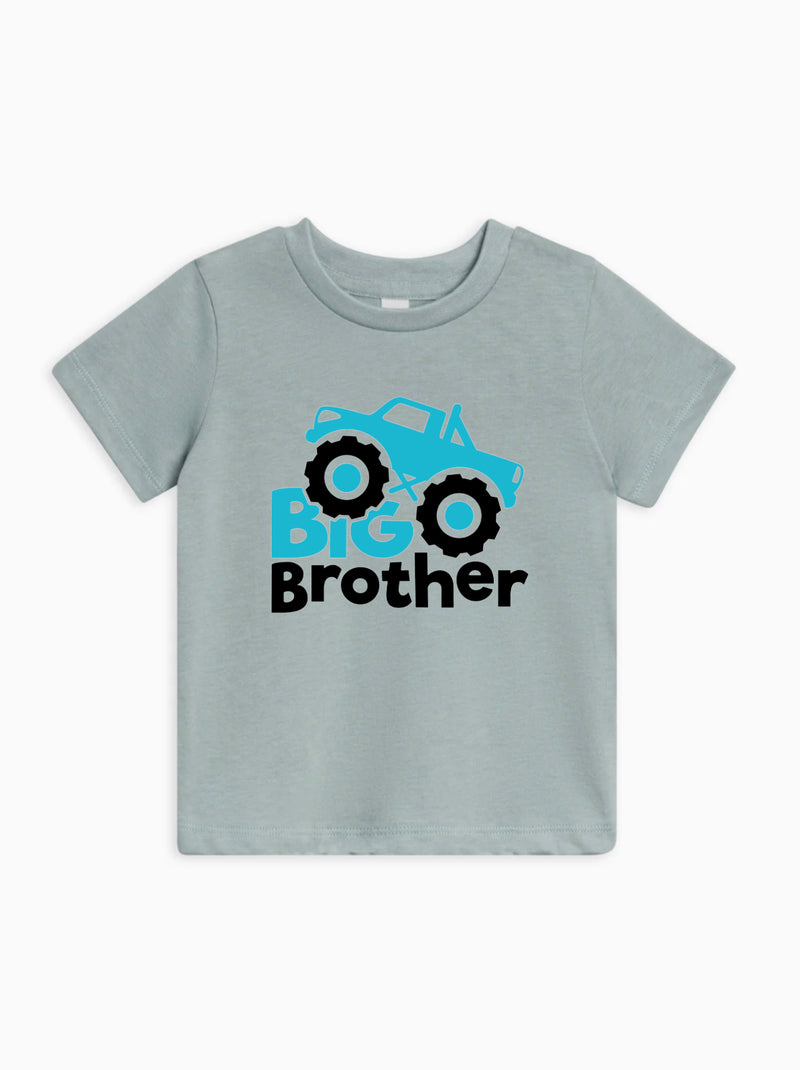 Big Brother Truck Theme Organic Cotton Kids T-Shirt – Baby & Youth Matching Family Announcement Tee