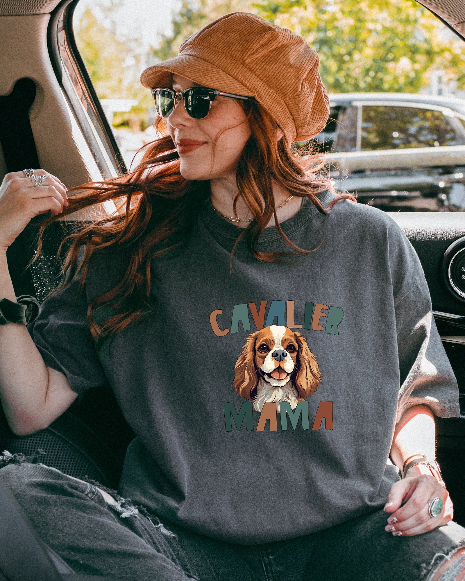Cavalier King Charles Spaniel Dog Mom Comfort Fall Colors Garment Dyed T Shirt (Color)