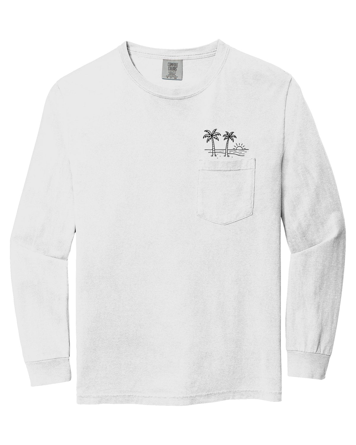 Palm Tree Beach Vacation Pocket Comfort Colors Long Sleeve Shirt