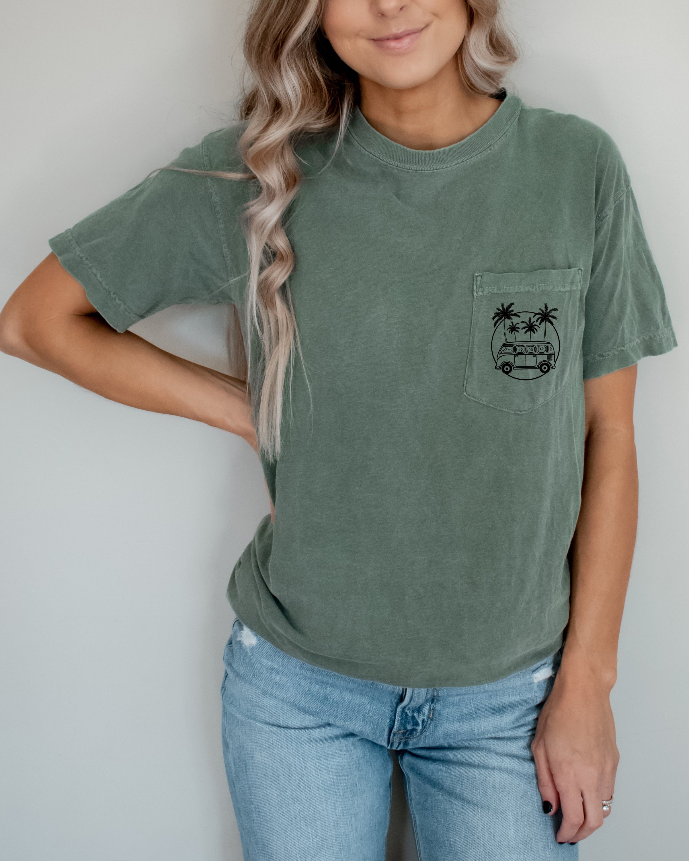 Palm Tree and Camping Car Comfort Colors Pocket T Shirt | Nature, Hiking, Plant