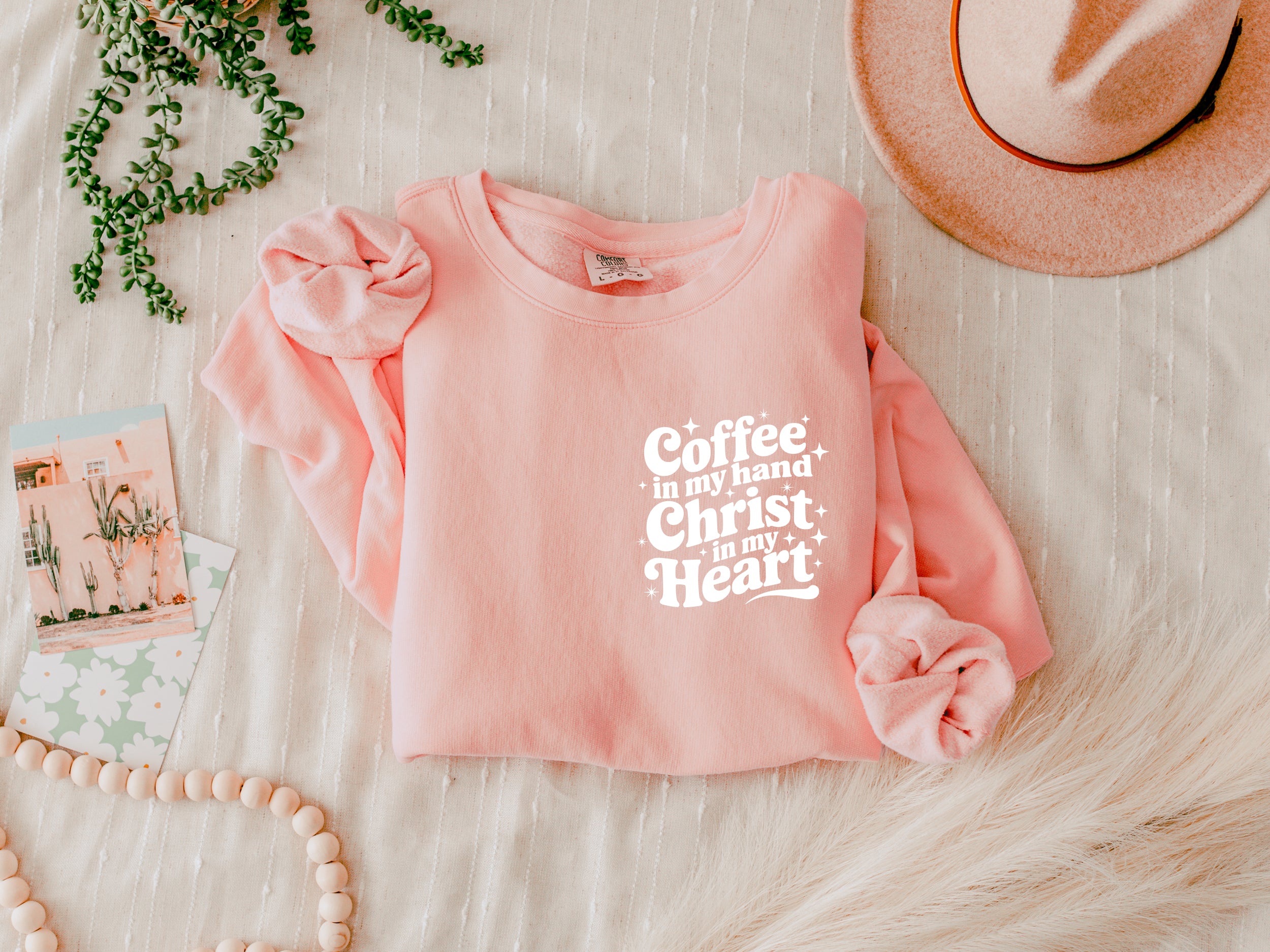 Coffee in my hand Christ in my heart Inspirational Christian Garment Dyed Comfort Colors Sweatshirt