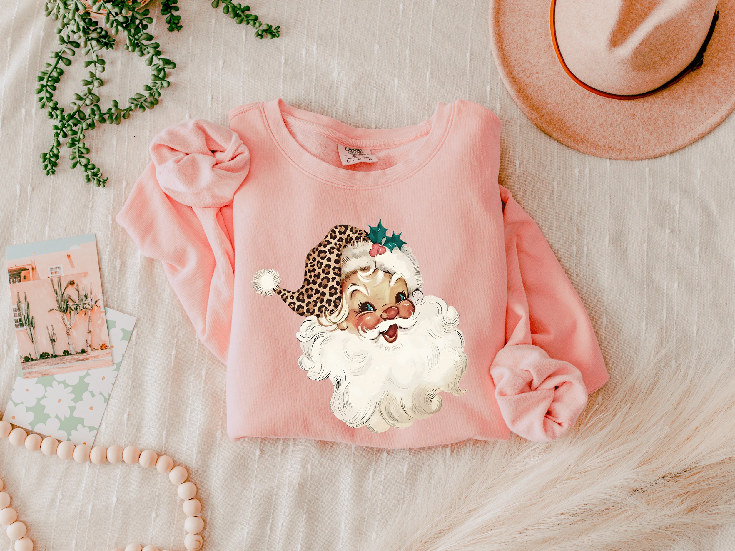 Leopard Santa Merry Christmas Holiday Winter Fall Inspirational Garment Dyed Comfort Colors Sweatshirt