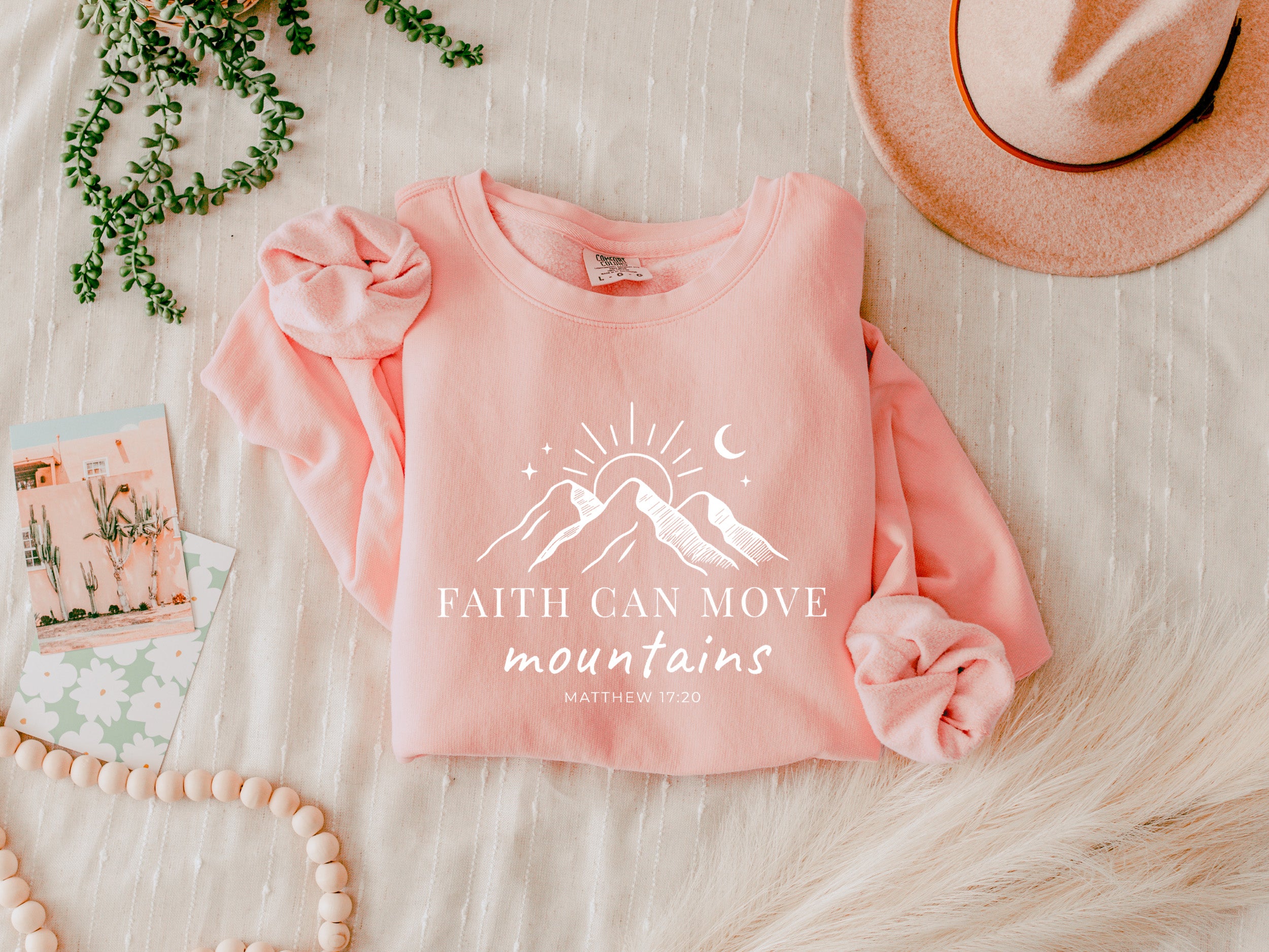 Faith Can Move Mountains Christian Garment Dyed Comfort Colors Sweatshirt (3)