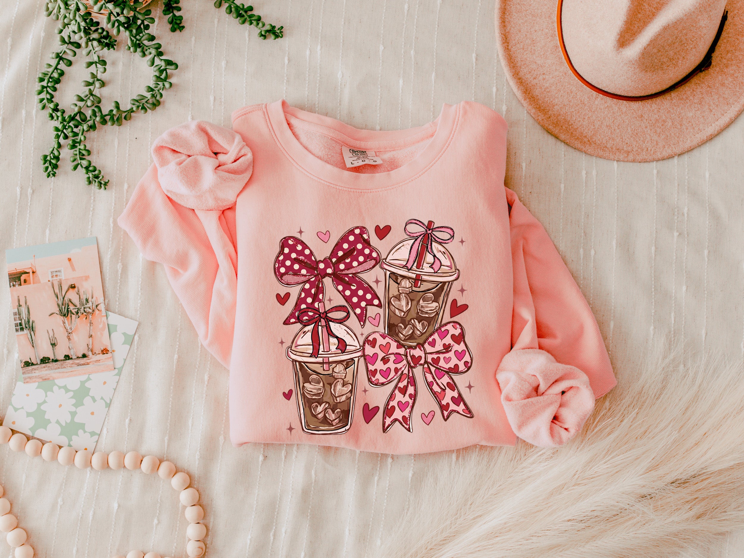 Coffee Iced Lattee Valentine's Day Garment Dyed Comfort Colors Sweatshirt