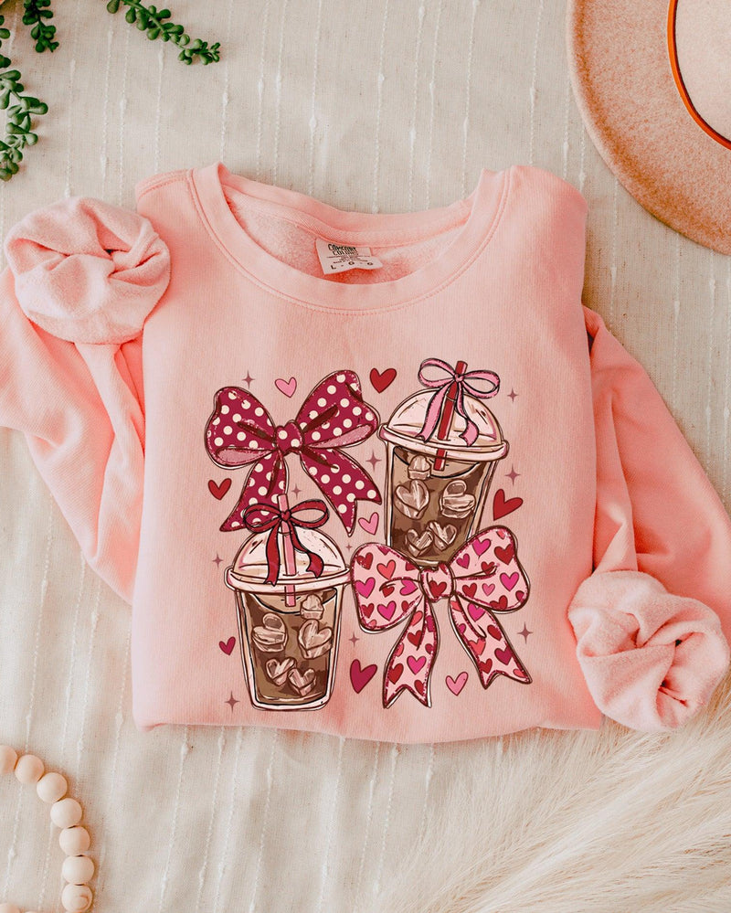 Coffee Iced Lattee Valentine's Day Garment Dyed Comfort Colors Sweatshirt